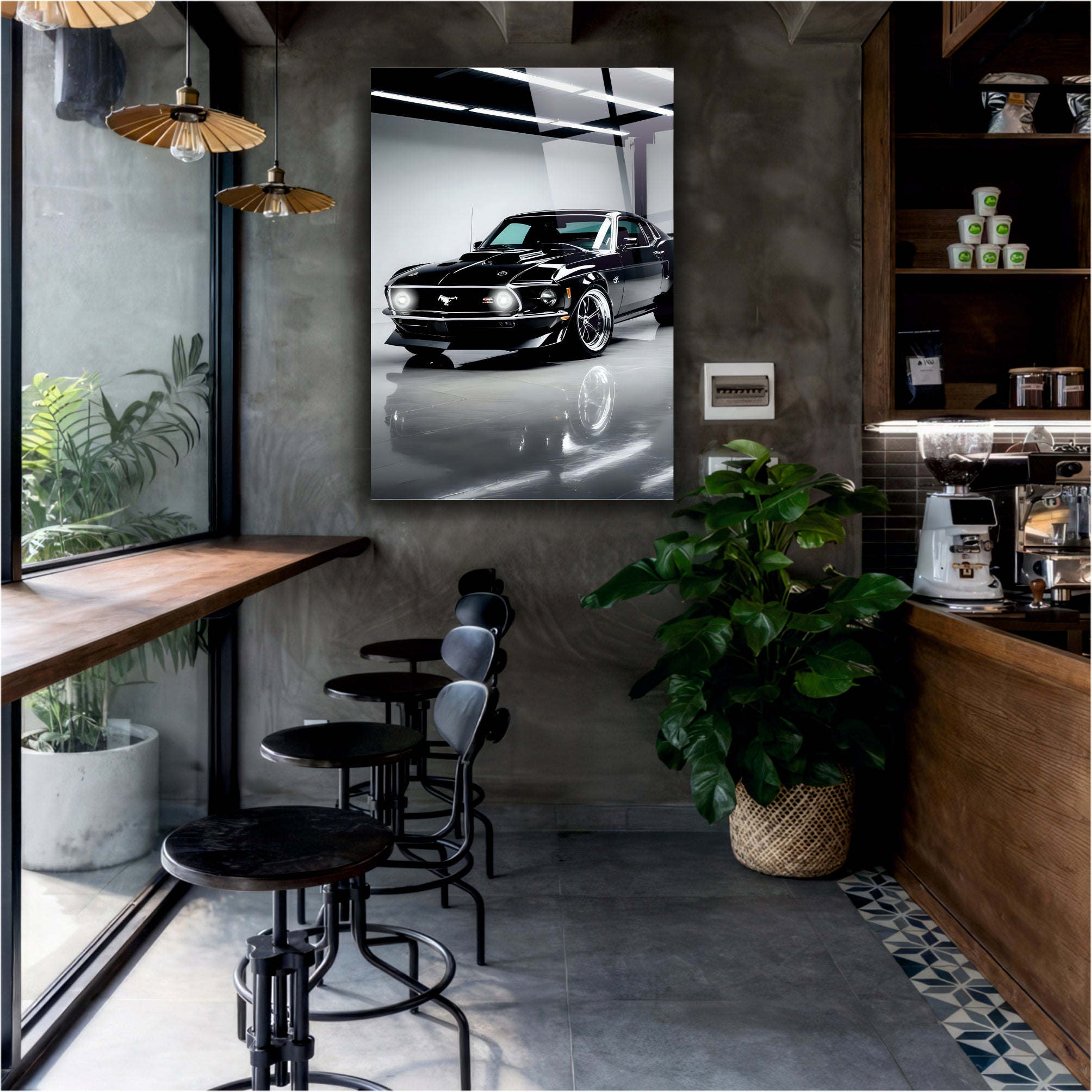 Siyah Showroom Ford Mustang Cam Tablo