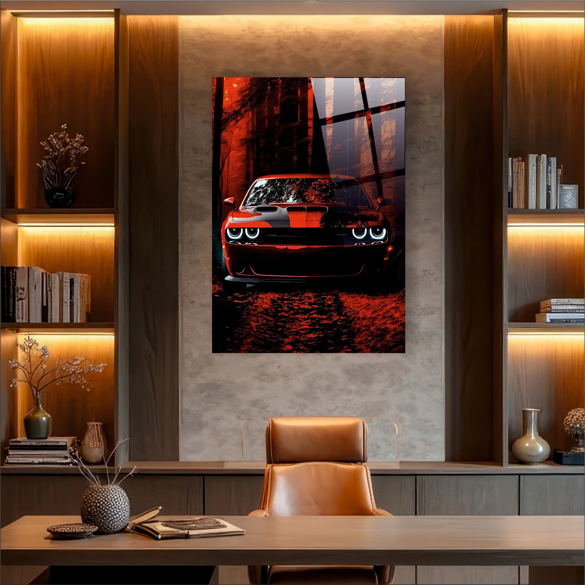 Kırmızı Dodge Challenger Cam Tablo