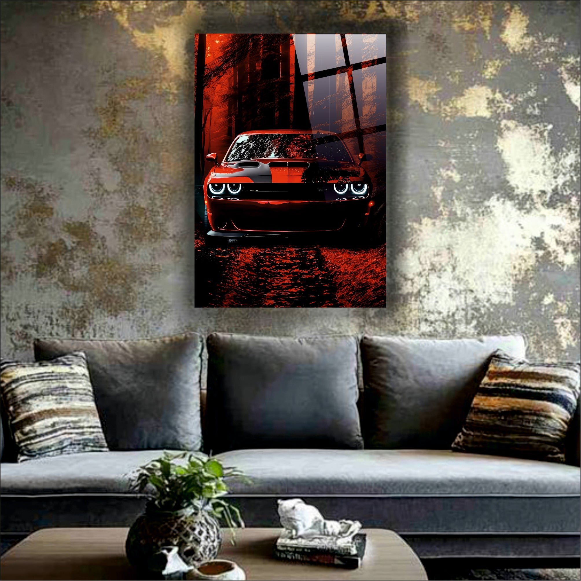 Kırmızı Dodge Challenger Cam Tablo