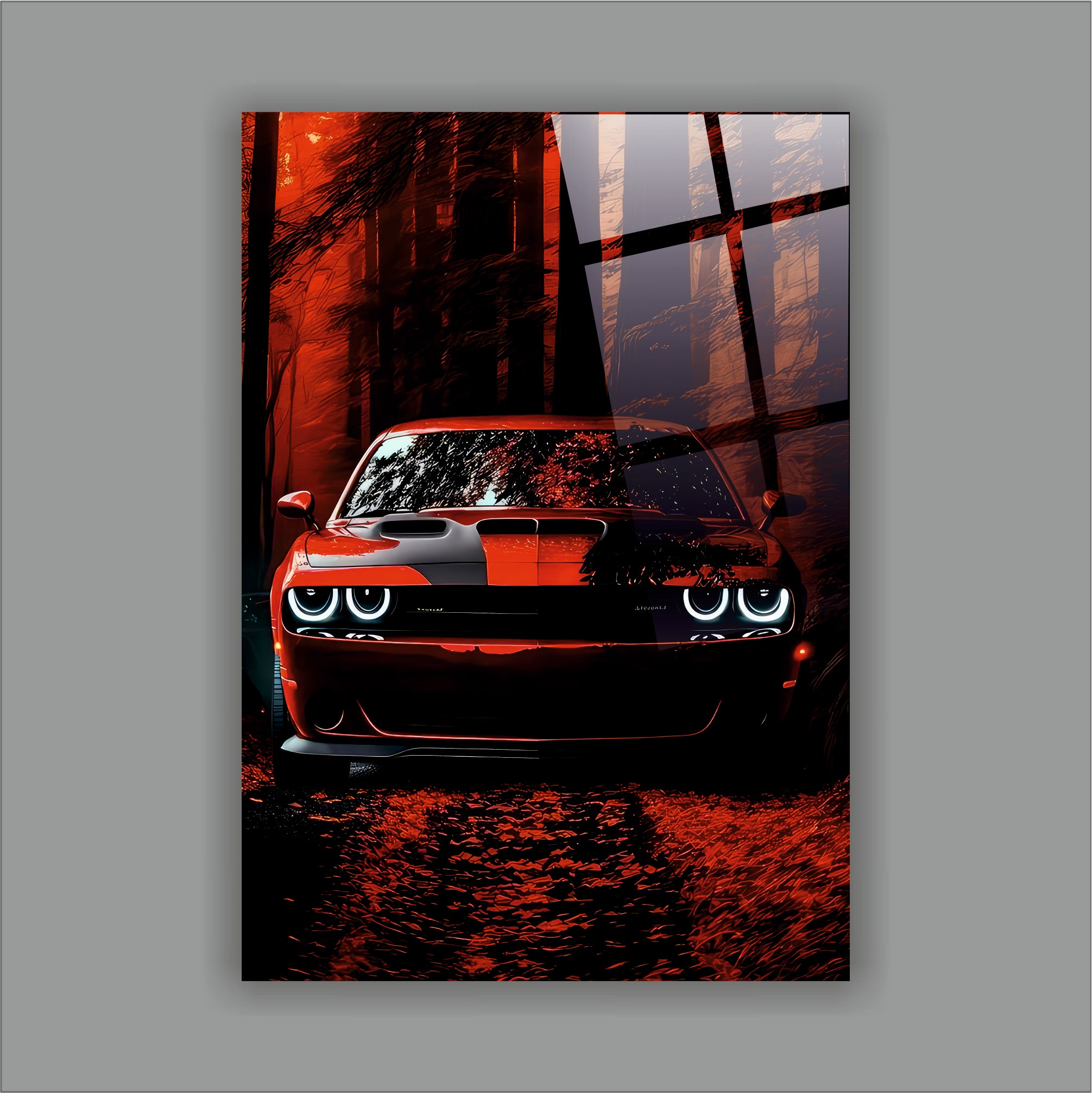 Kırmızı Dodge Challenger Cam Tablo
