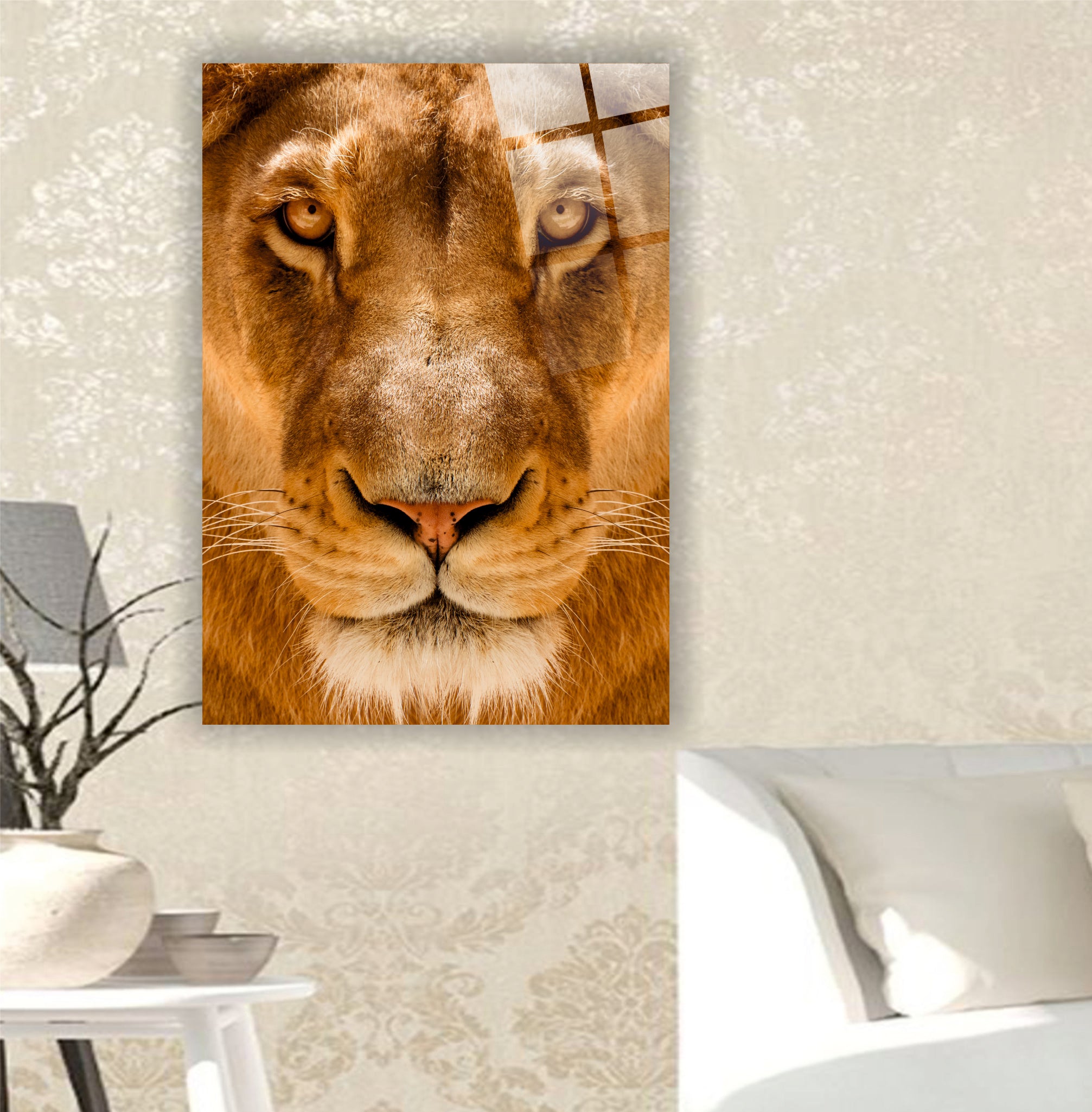 ASLAN-2 Yakın Plan Aslan Portresi Temperli Cam Tablo