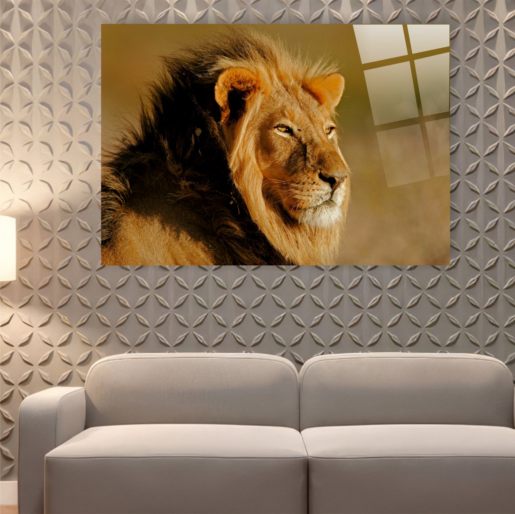 ASLAN-33 Asil Erkek Aslan Profili Vahşi Doğa Cam Tablo