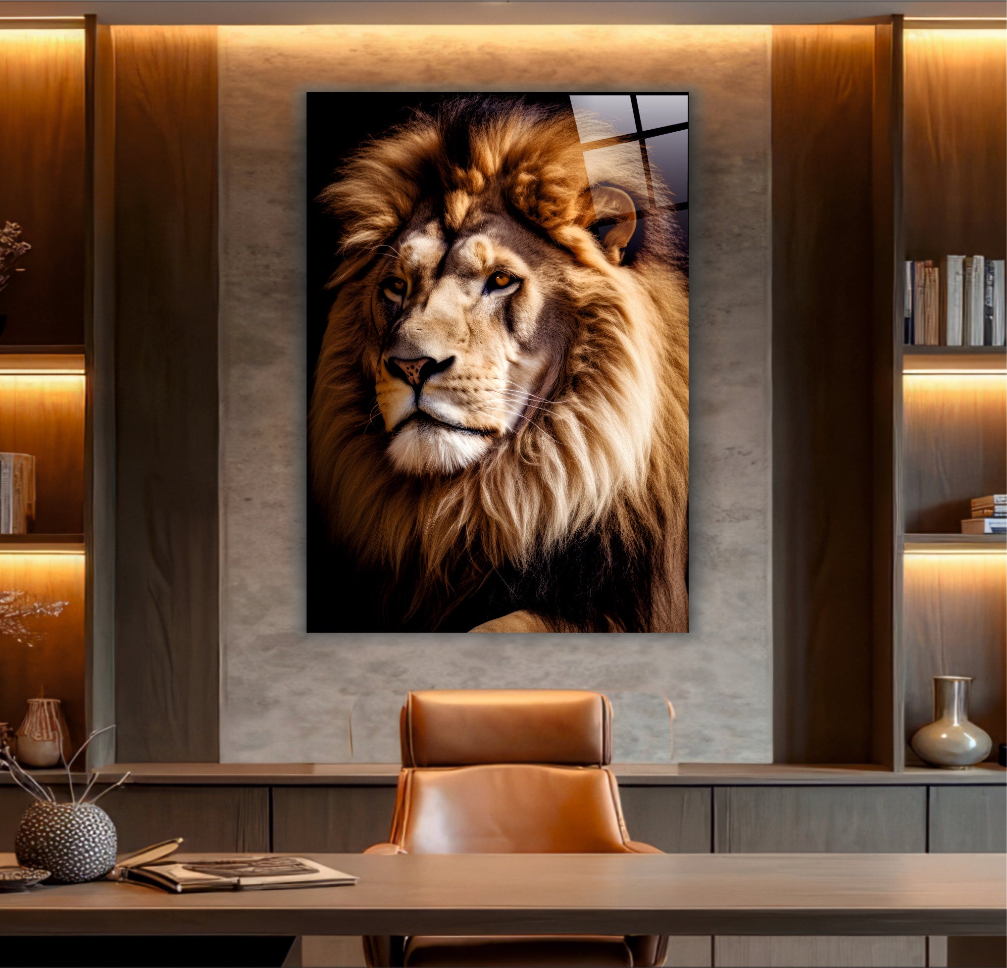 ASLAN-54 Karanlık Fonlu Yan Profilli Asil Erkek Aslan