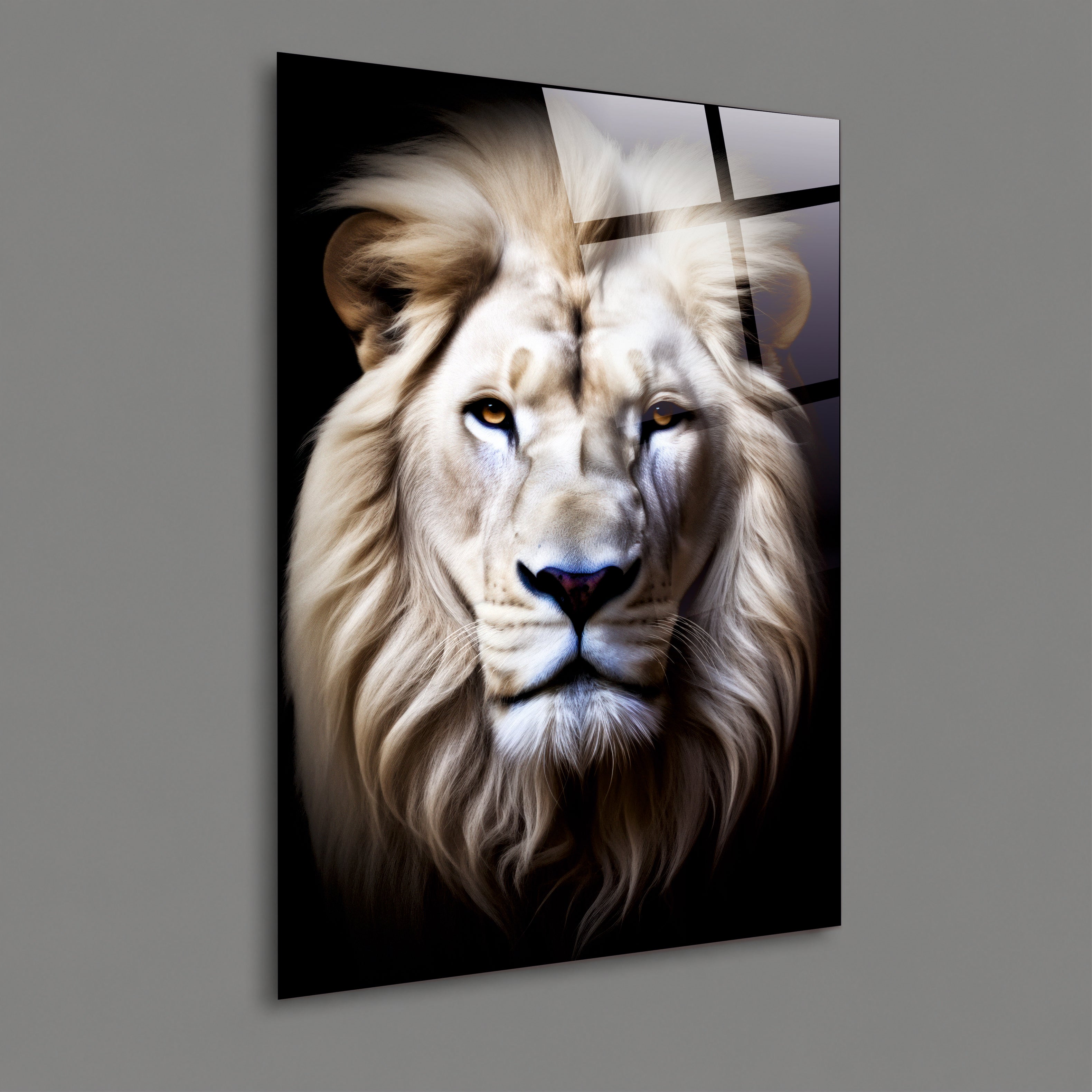 ASLAN-58 Beyaz Aslan Portresi Siyah Fon