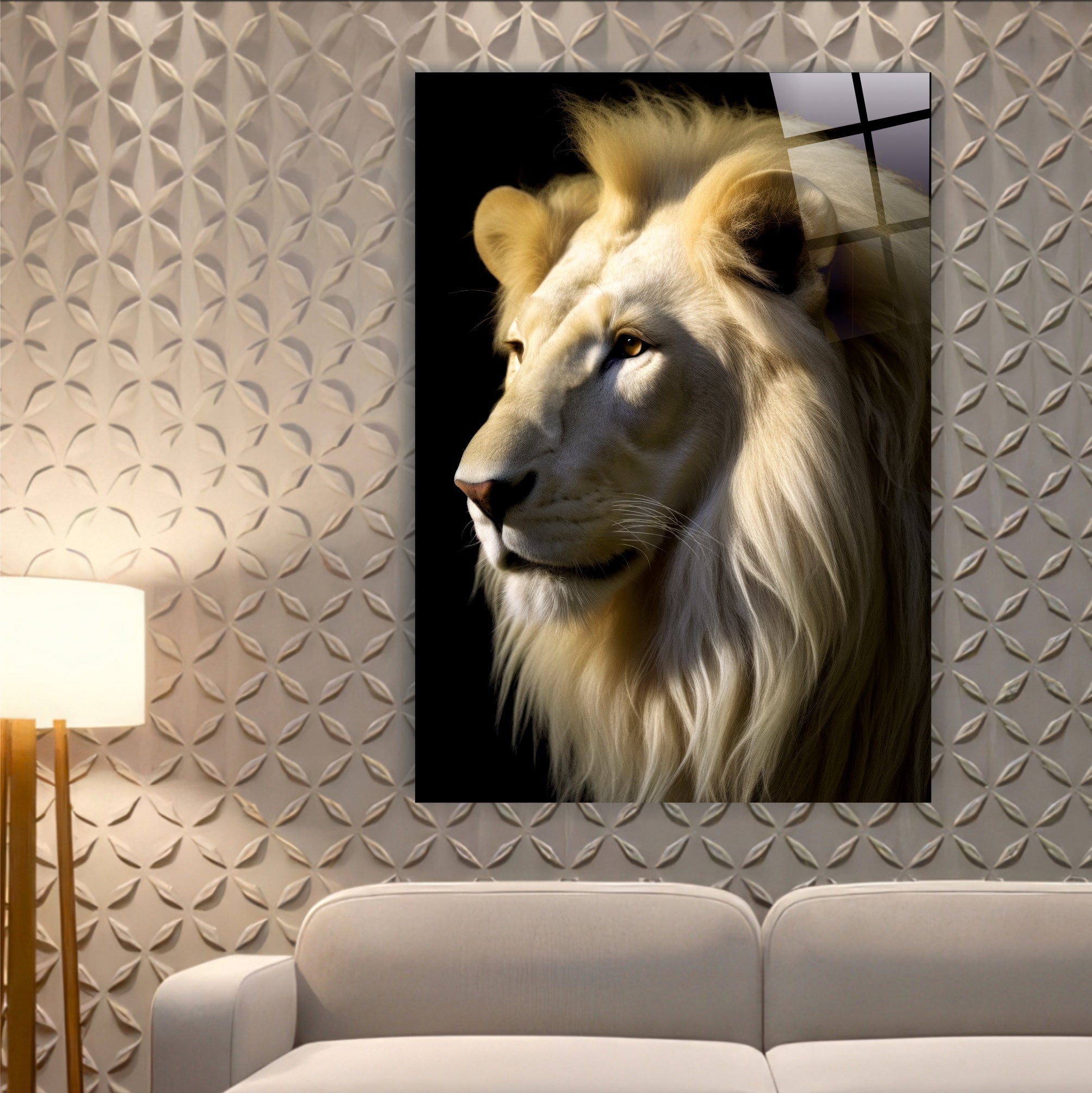 ASLAN-59 Beyaz Aslan Yan Profil Siyah Fon