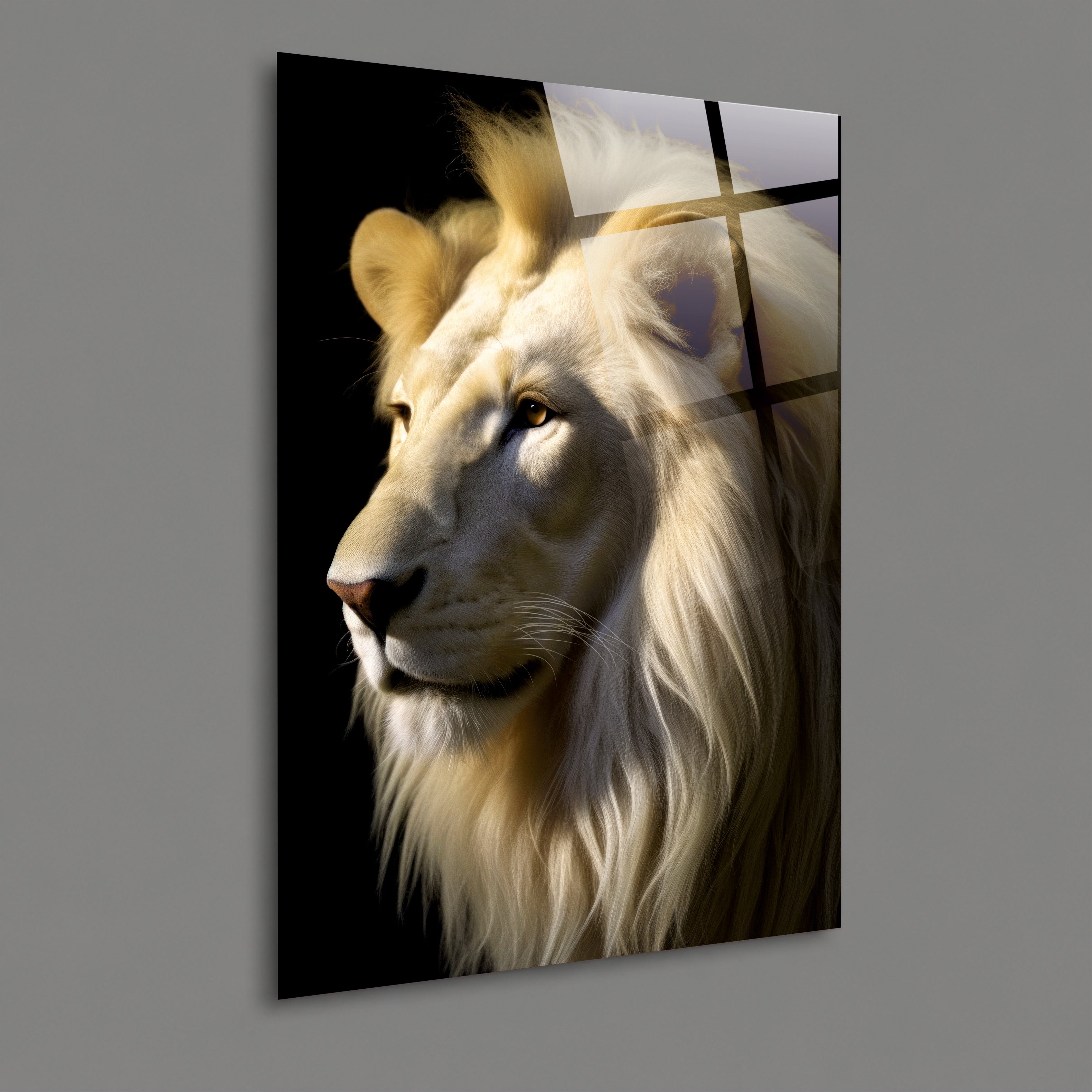 ASLAN-59 Beyaz Aslan Yan Profil Siyah Fon