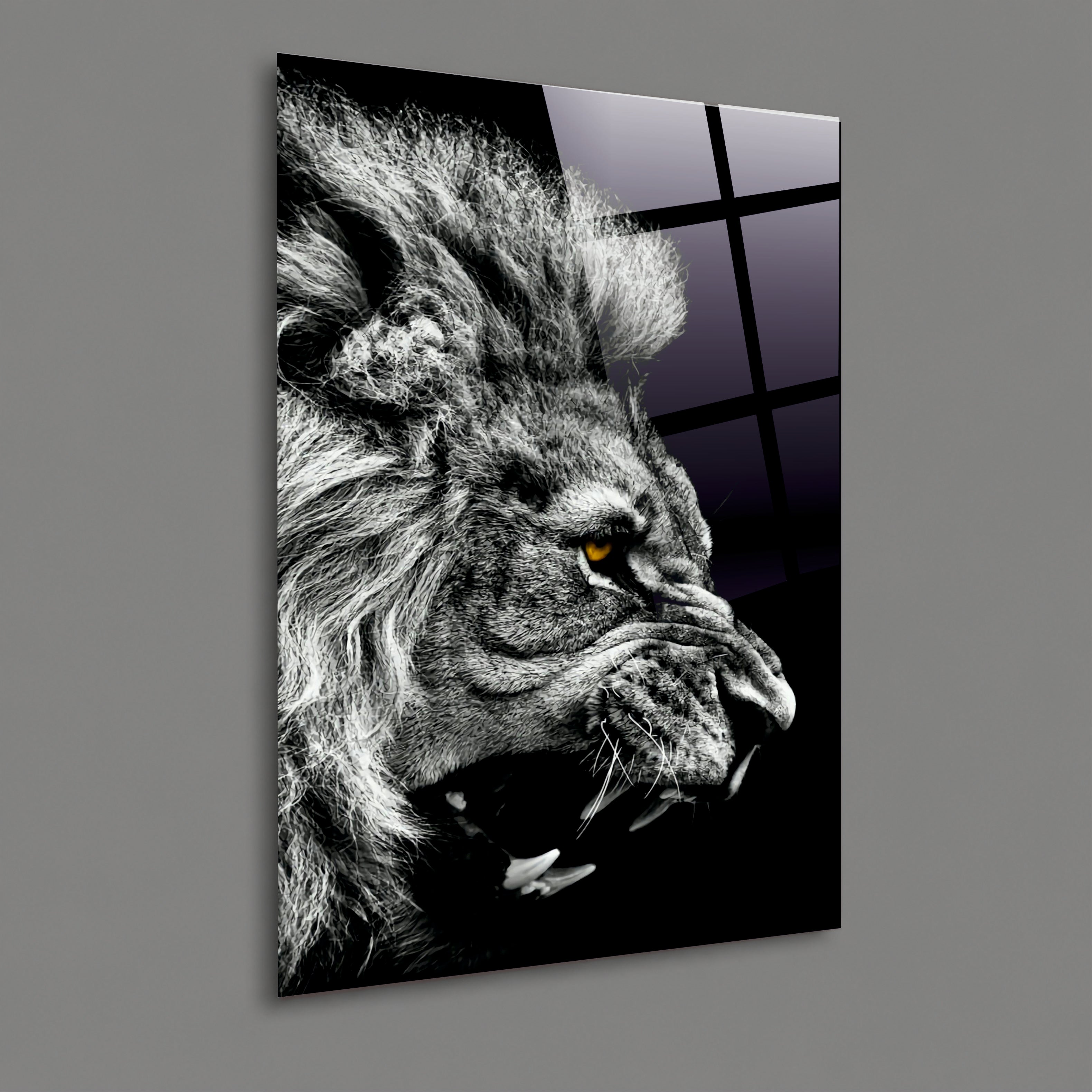 ASLAN-5 Siyah Beyaz Kükreyen Aslan Portresi