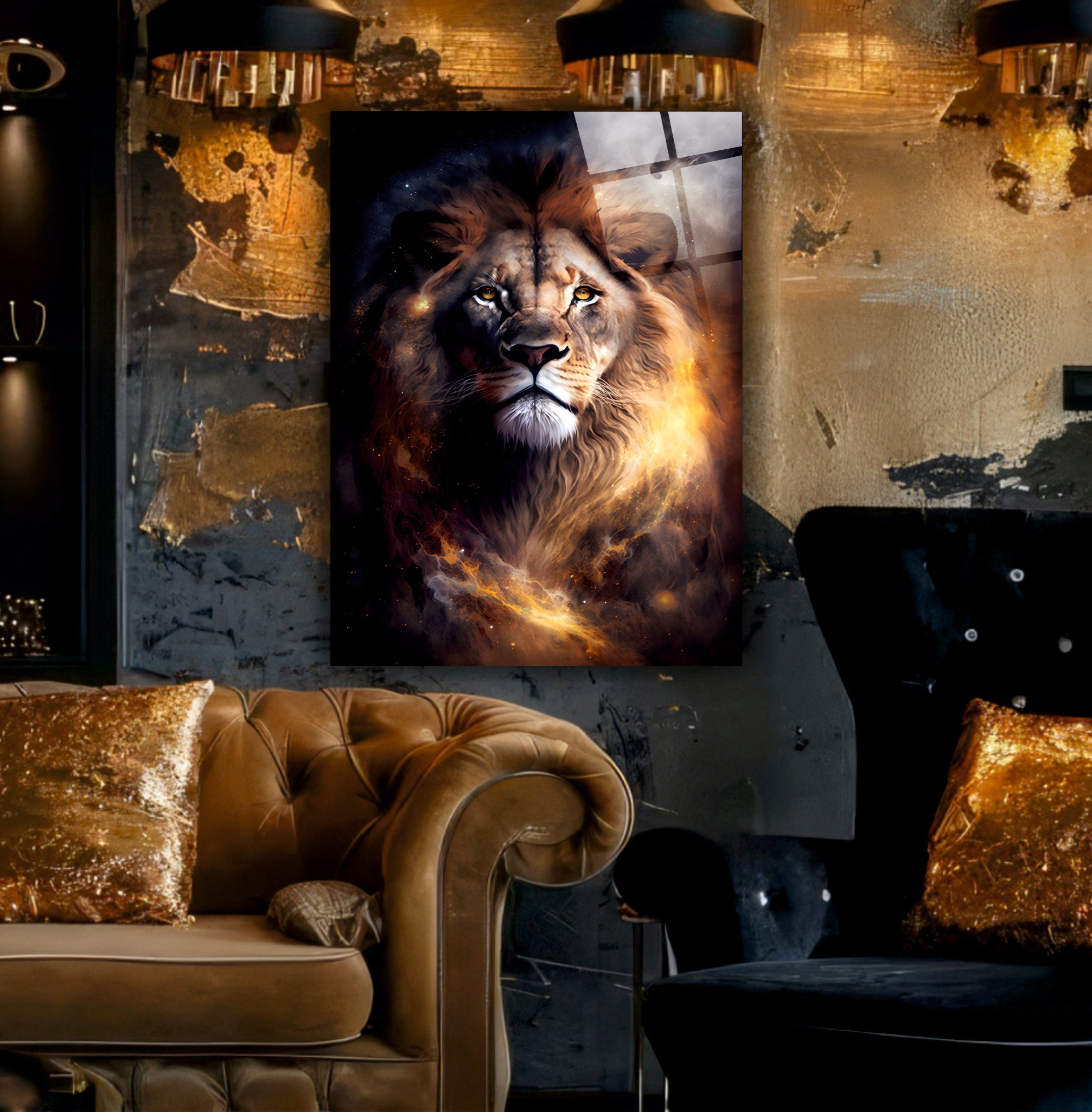 ASLAN-68 Kozmik Ateş Aslanı Cam Tablo