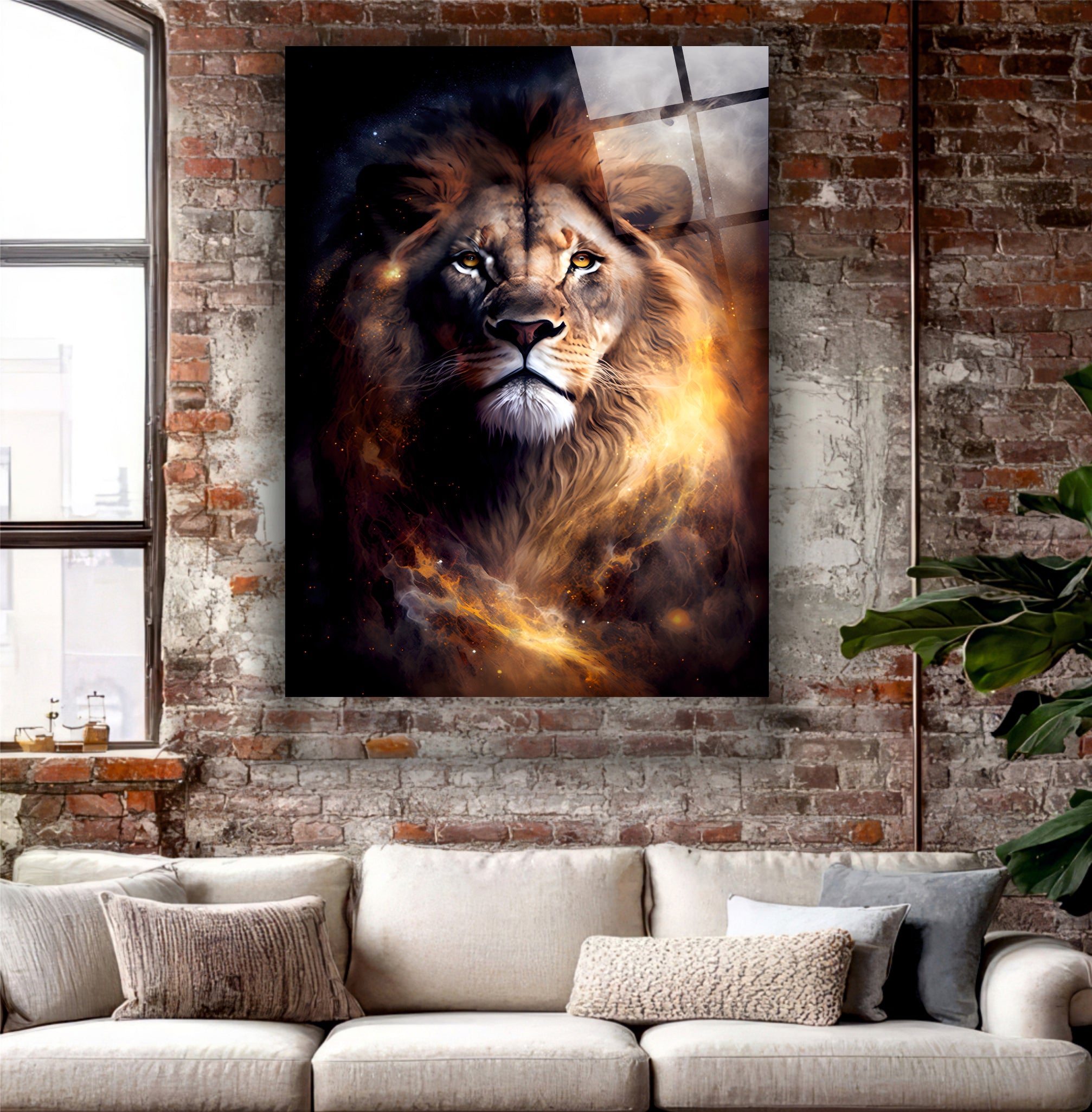 ASLAN-68 Kozmik Ateş Aslanı Cam Tablo