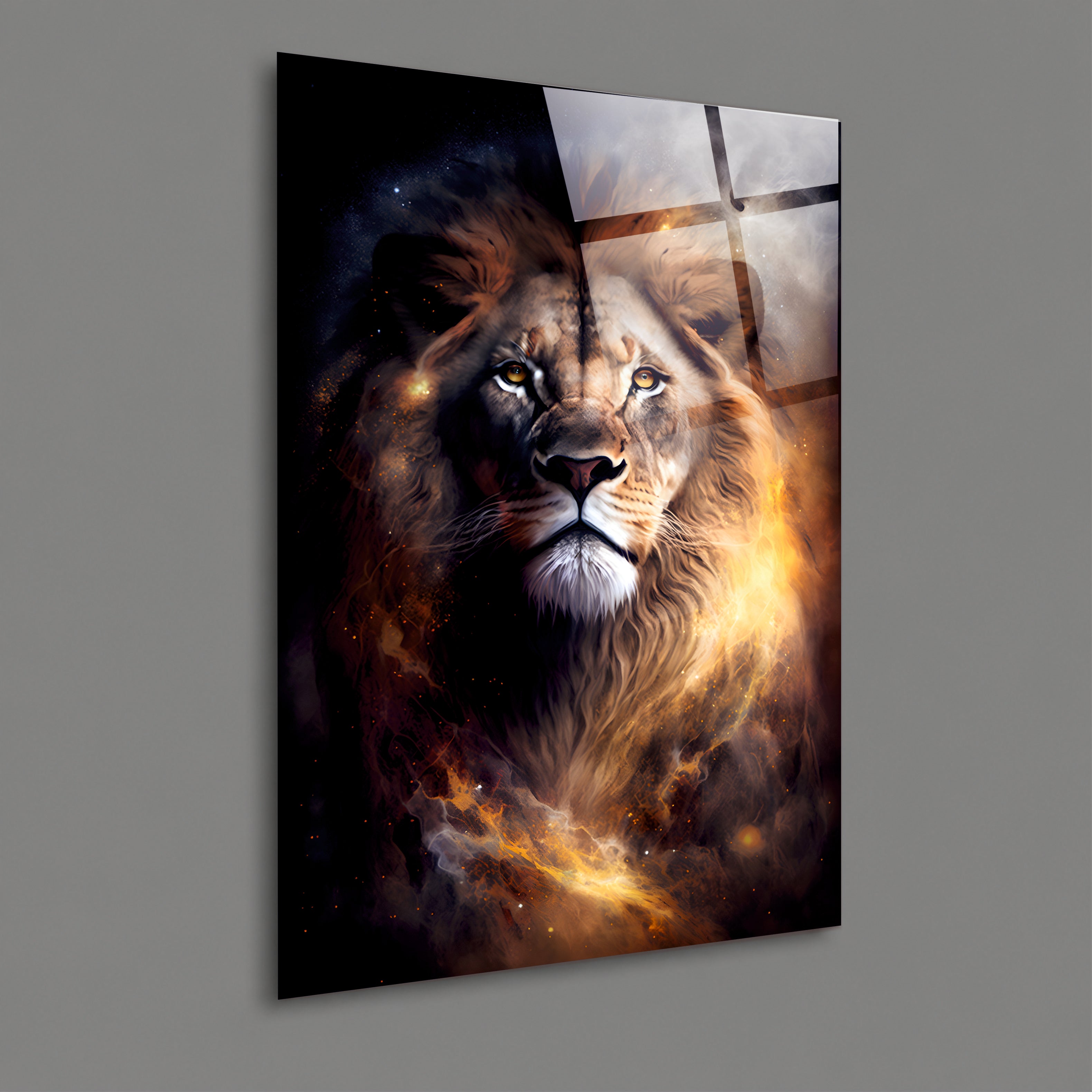 ASLAN-68 Kozmik Ateş Aslanı Cam Tablo