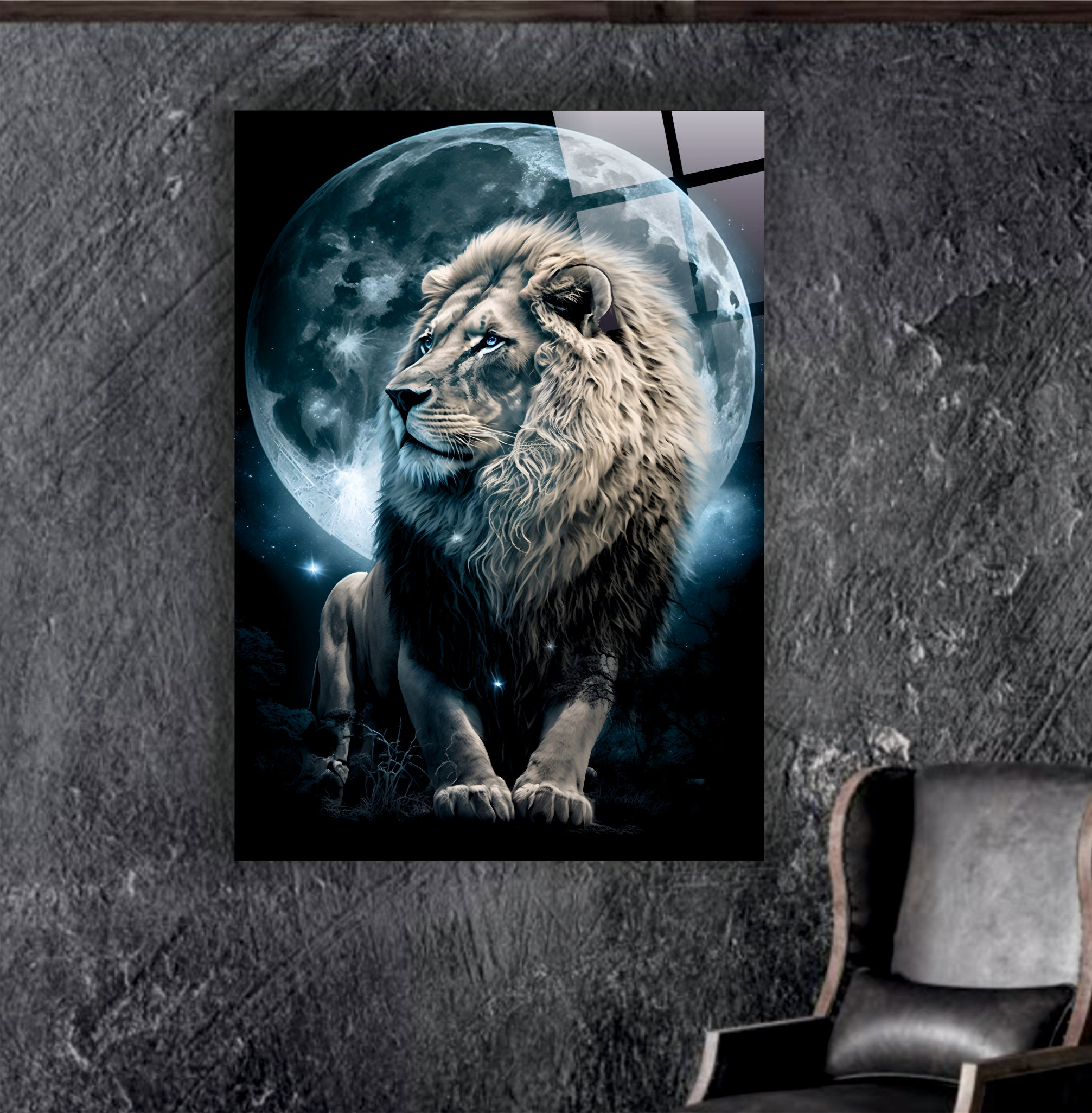 ASLAN-77 Ay Işığındaki Aslan Cam Tablo