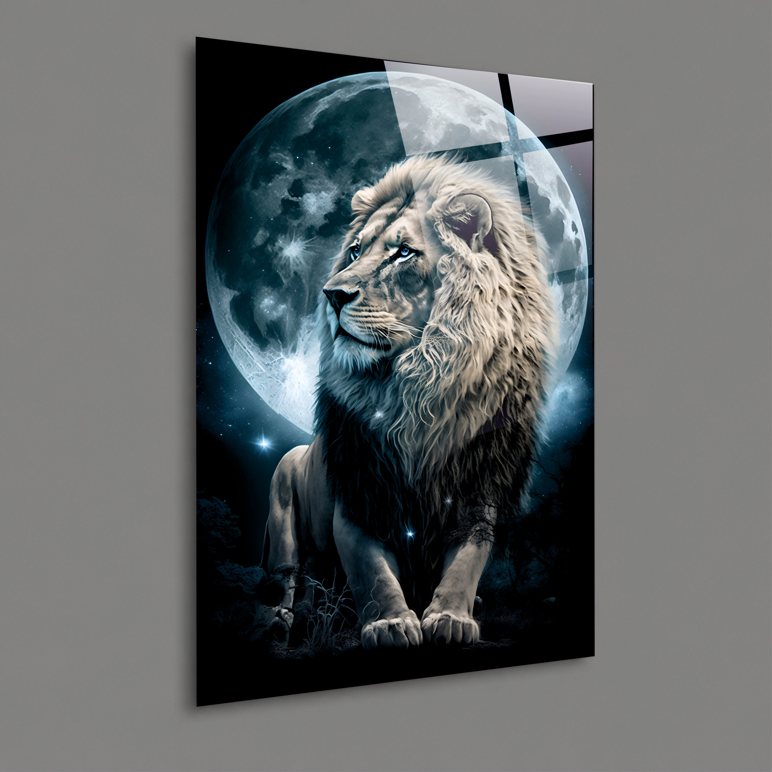 ASLAN-77 Ay Işığındaki Aslan Cam Tablo