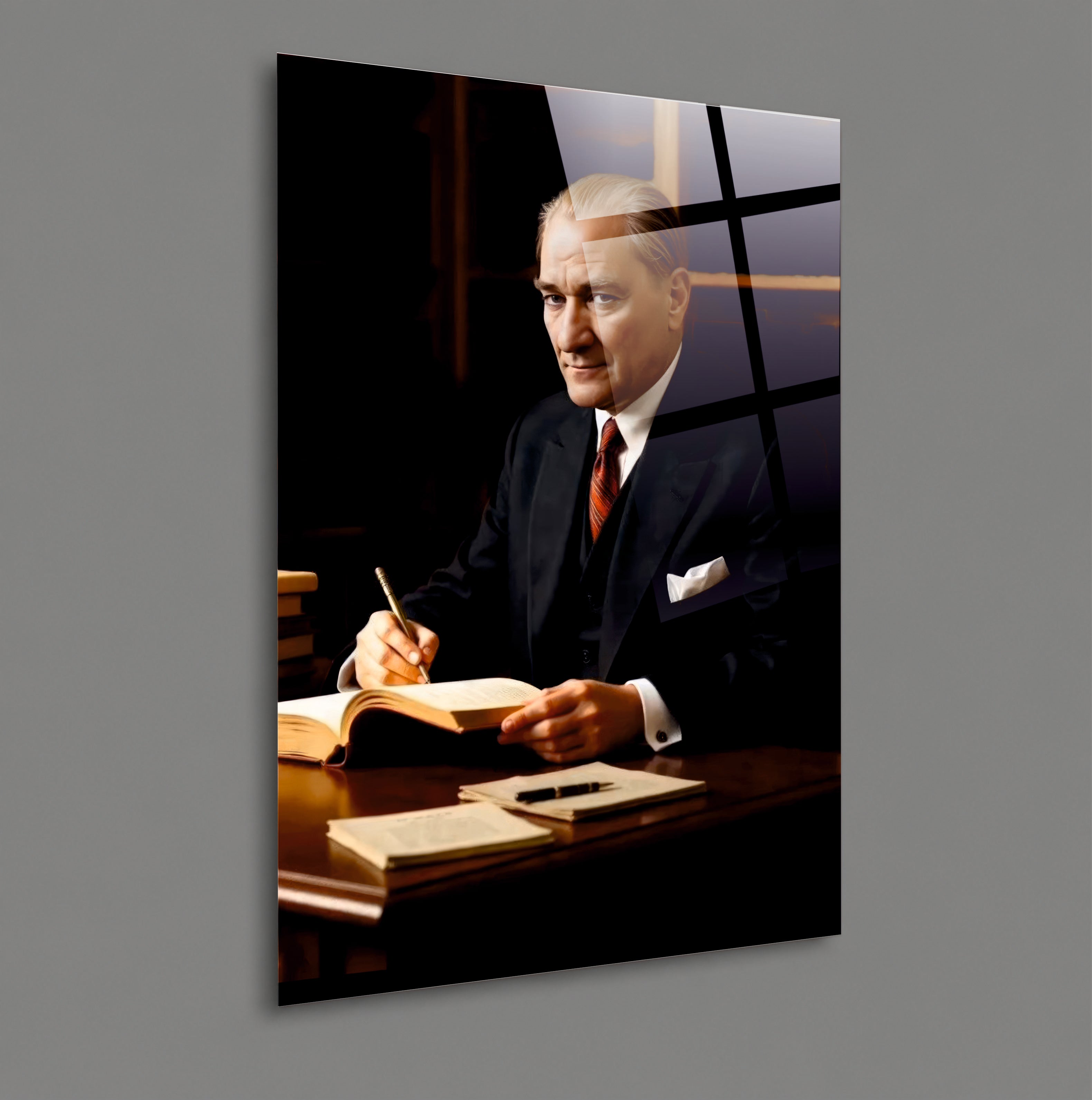 ATA-109 Atatürk Cam Tablo-Çalışma Masası-Bilge Lider Ofis Dekoru
