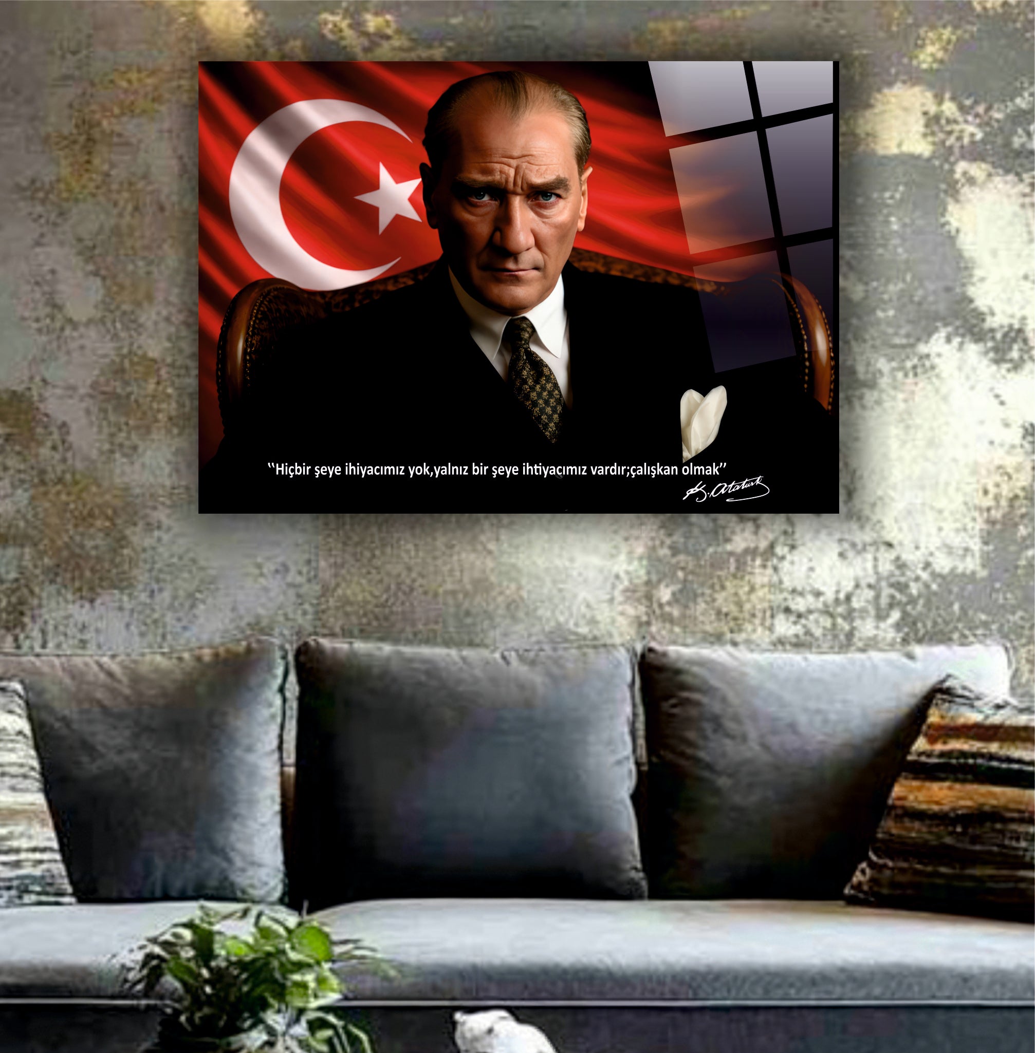 ATA-146 Atatürk Cam Tablo Çalışkan Olmak Sözü