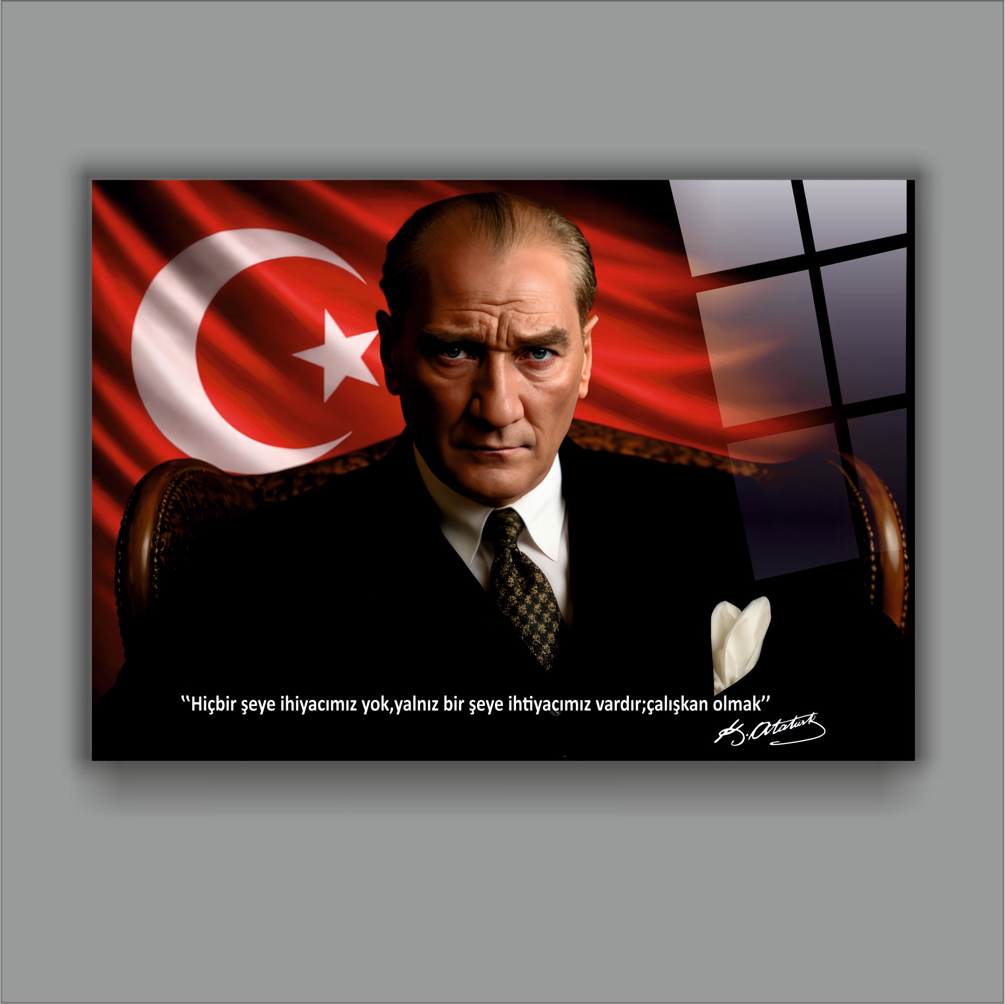 ATA-146 Atatürk Cam Tablo Çalışkan Olmak Sözü