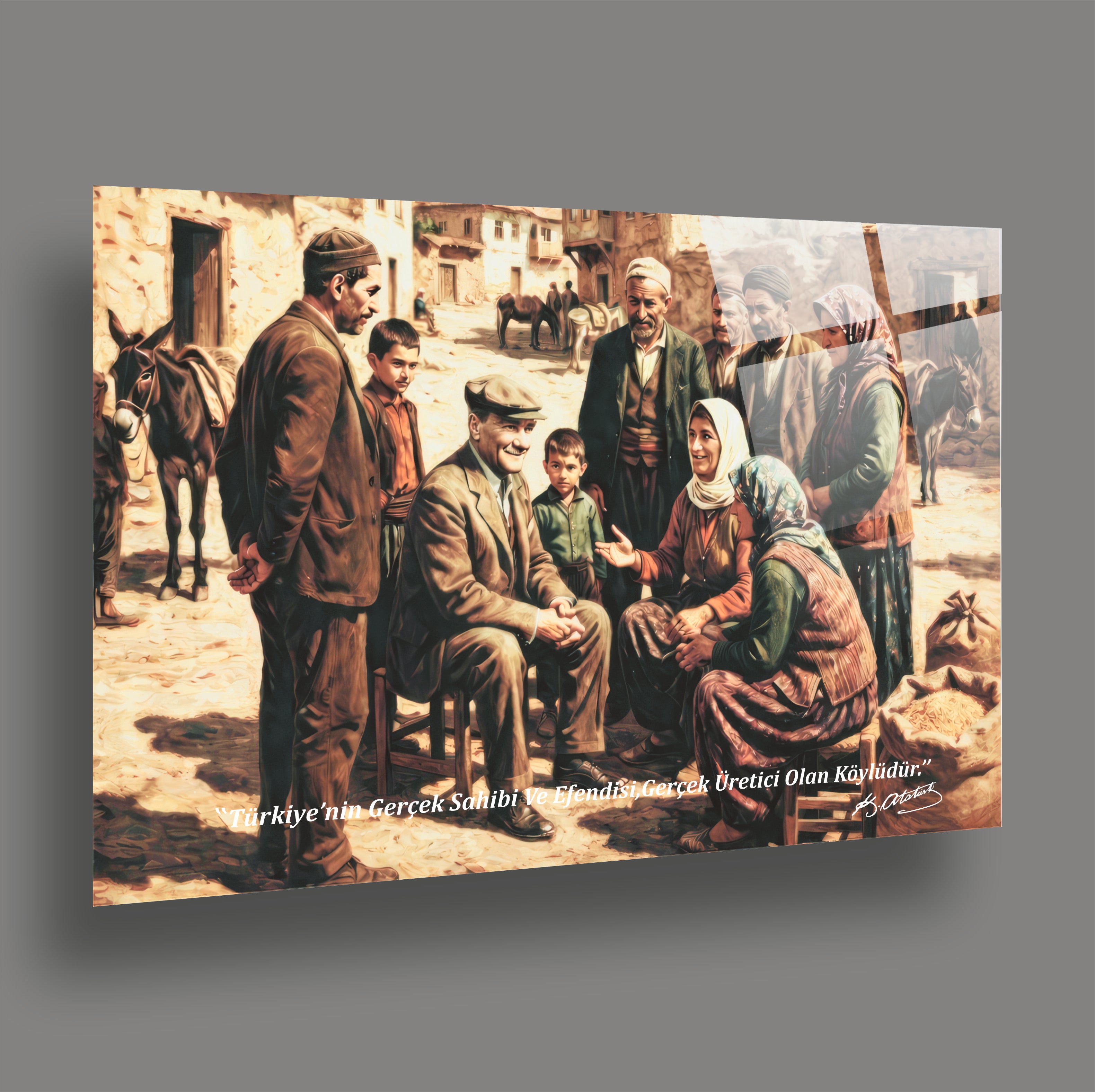 ATA-171 Atatürk Cam Tablo Köylü Milletin Efendisidir Özel Tasarımı