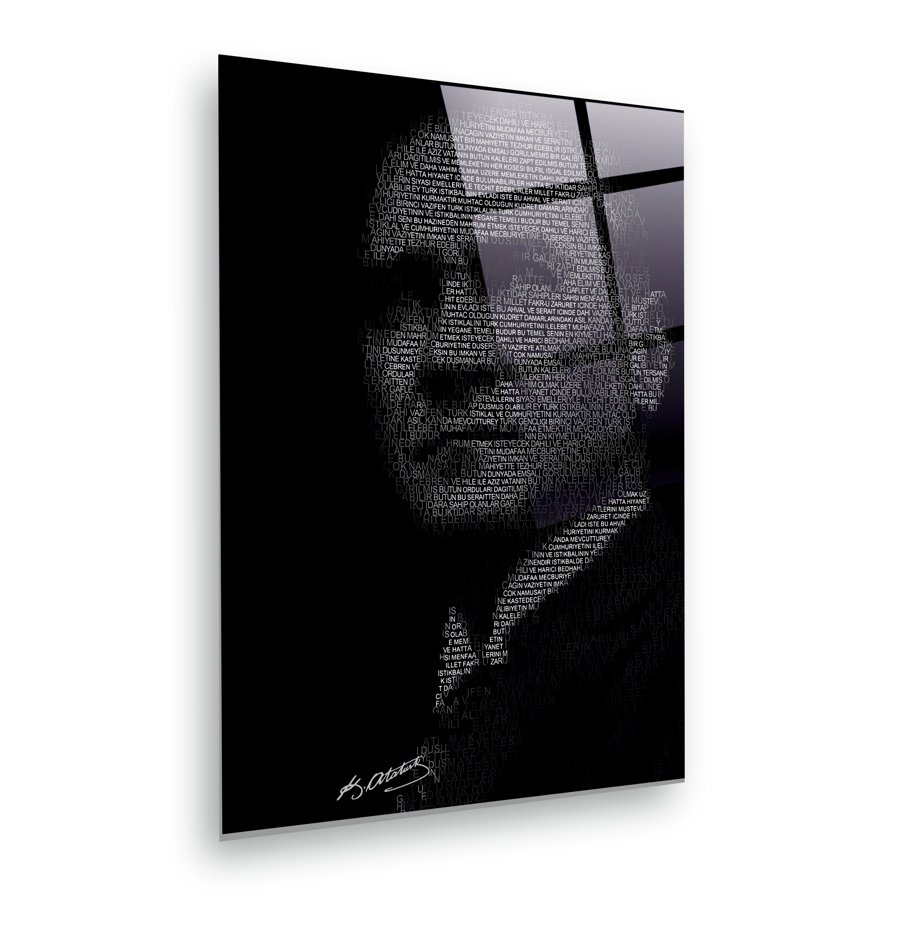 ATA-22 Gençliğe Hitabe Tipografik Atatürk Cam Tablo