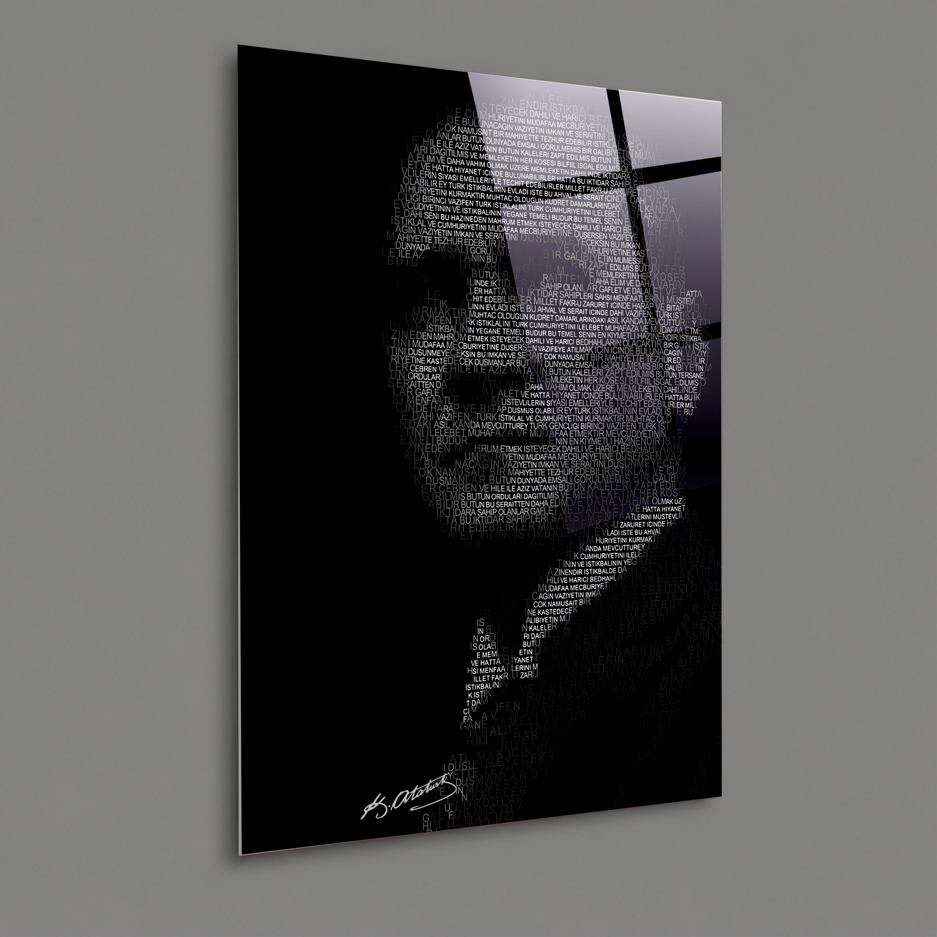 ATA-22 Gençliğe Hitabe Tipografik Atatürk Cam Tablo