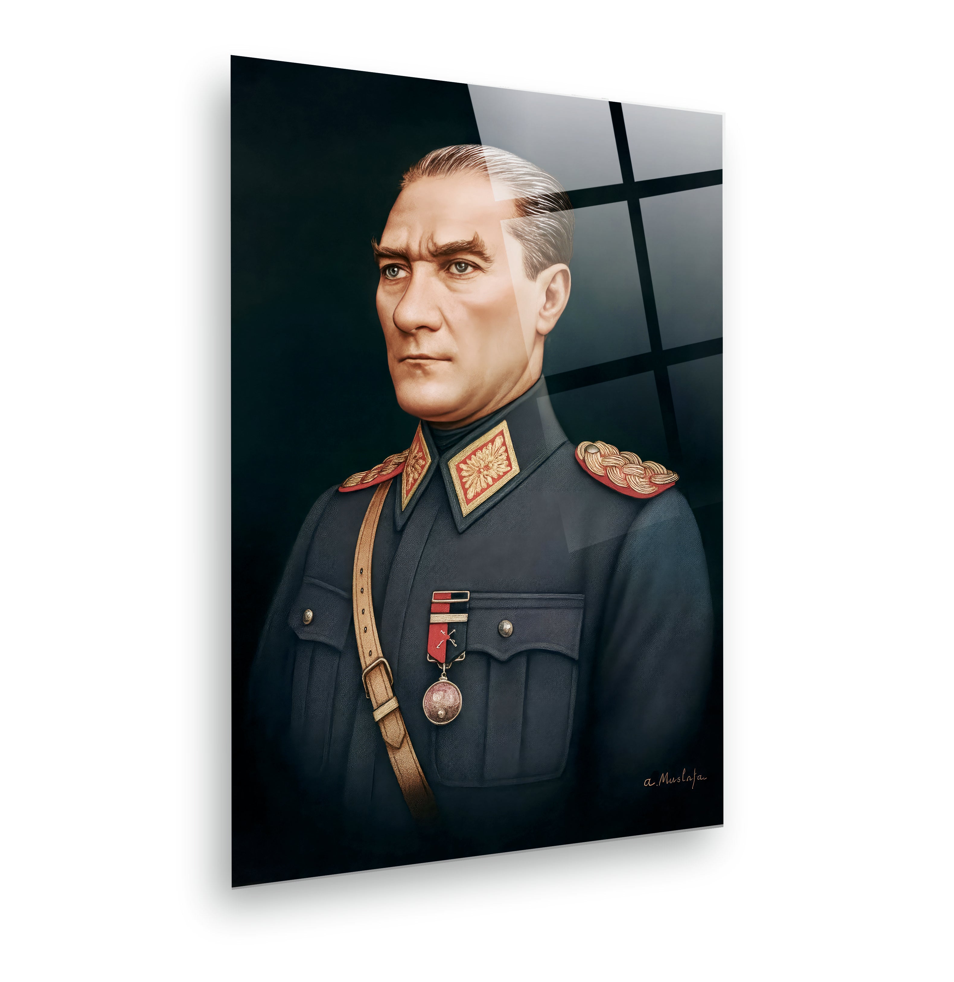 ATA-46 Mareşal Üniformalı Atatürk Cam Tablo