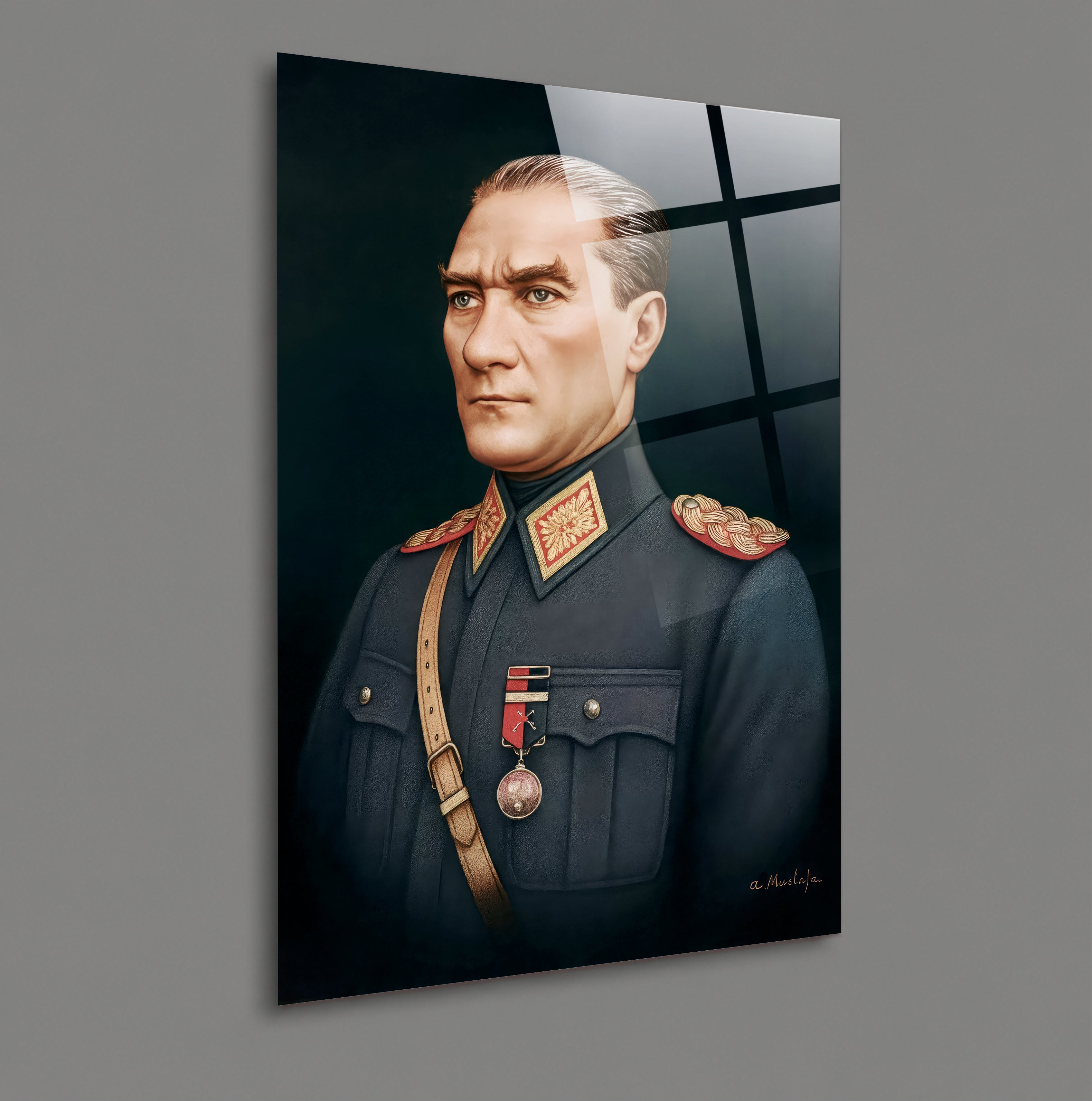 ATA-46 Mareşal Üniformalı Atatürk Cam Tablo