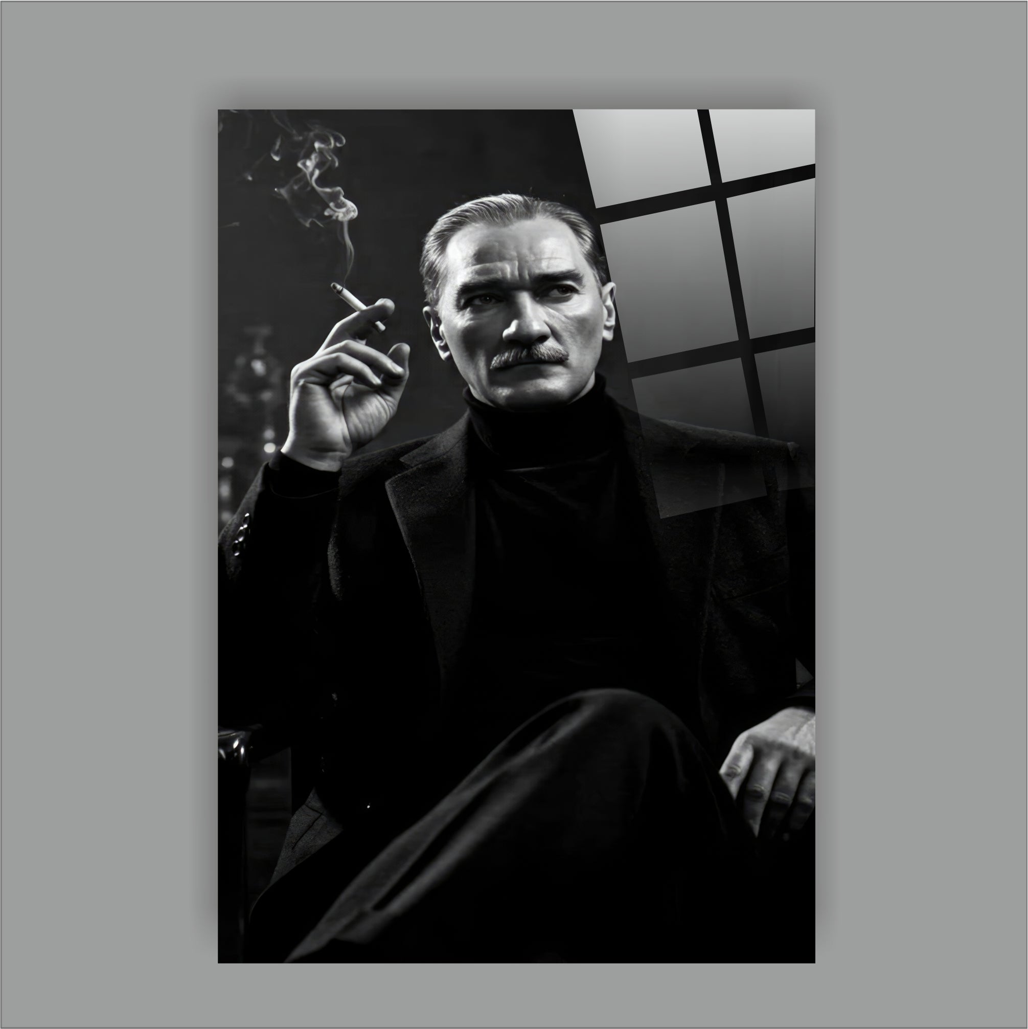 Atatürk Cam Tablo - Balıkçı Yaka Karizmatik Dekor