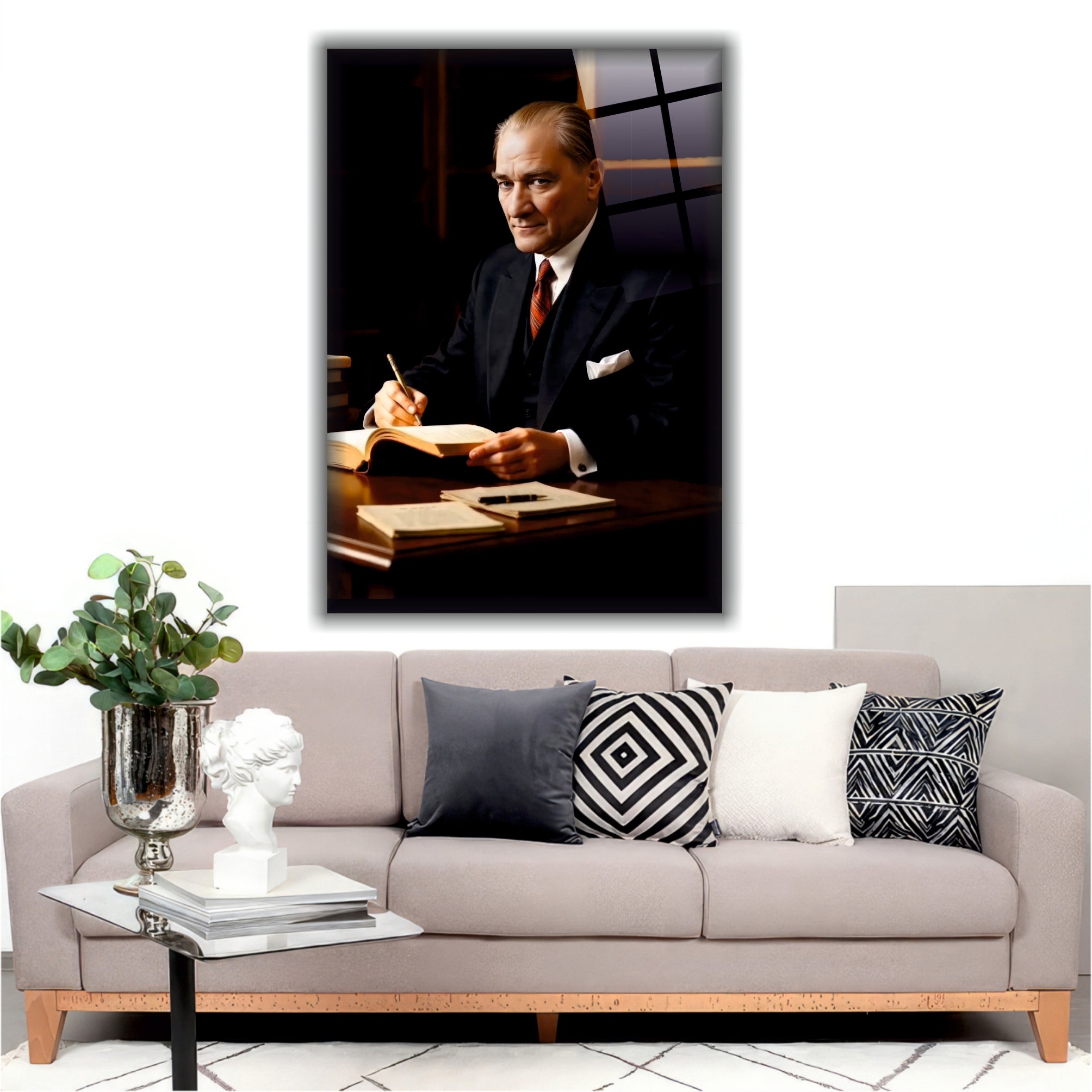 Atatürk Cam Tablo-Çalışma Masası-Bilge Lider Ofis Dekoru