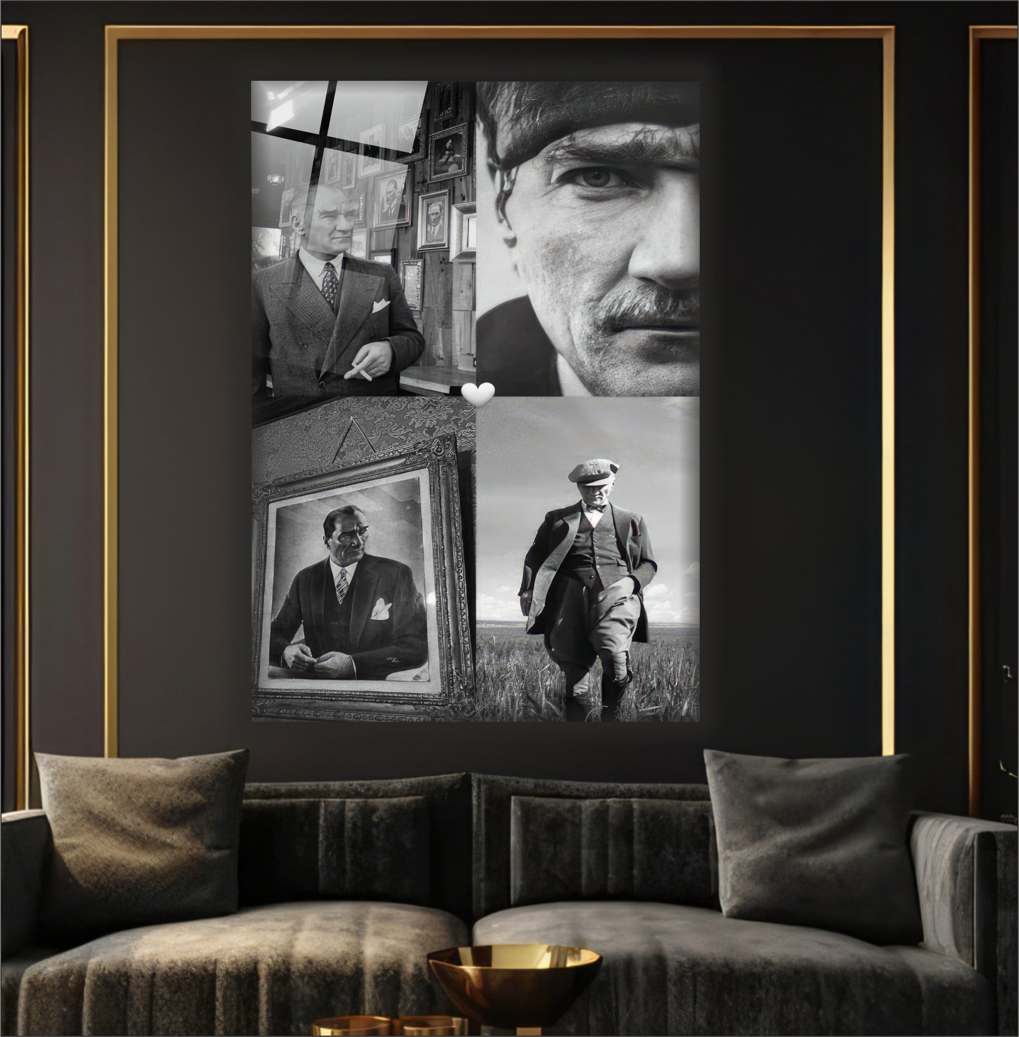 Atatürk Cam Tablo   Kolaj Cam Tablo - Nostaljik Dekor