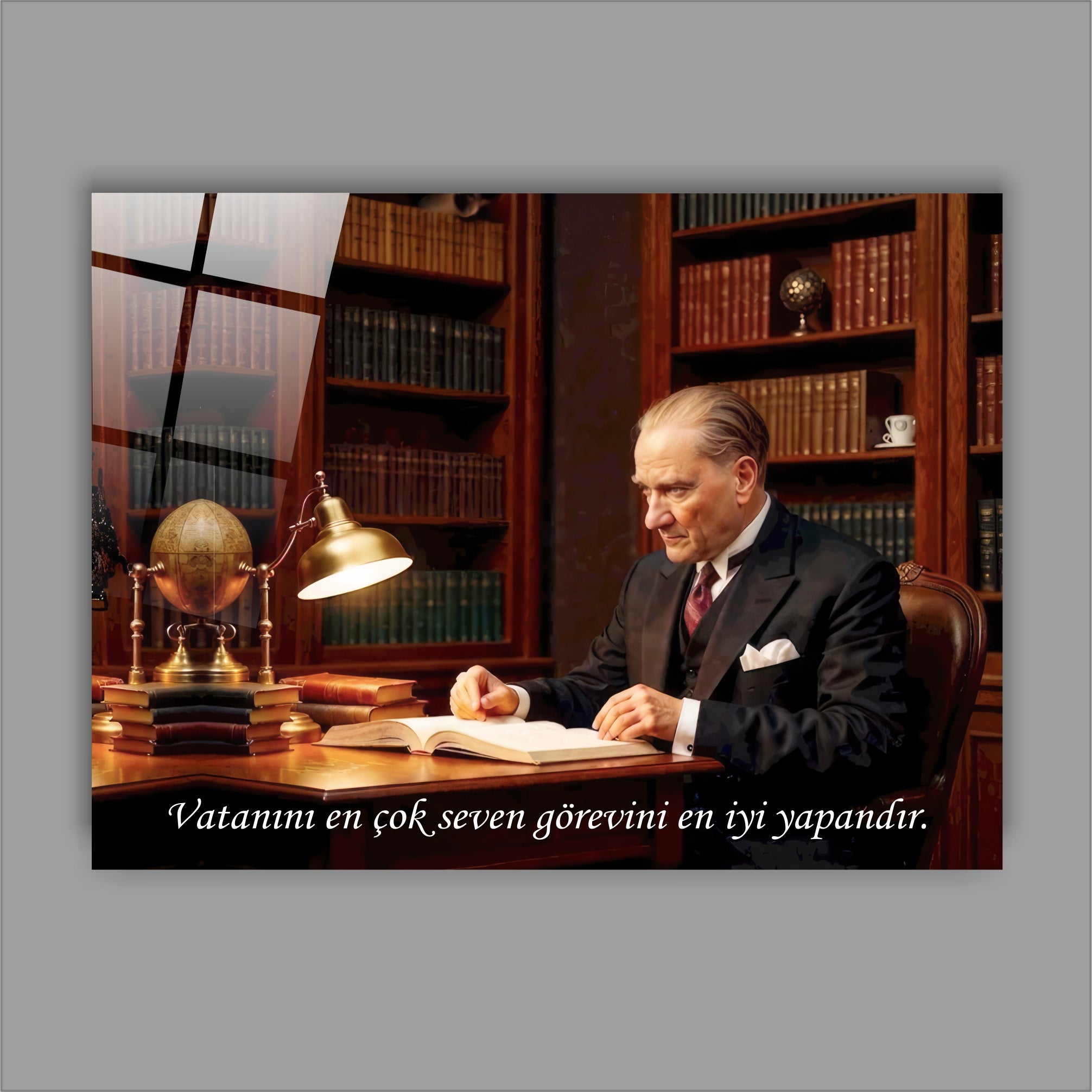 Atatürk Cam Tablo-Atatürk Vatanını En Çok Seven Sözlü Cam Tablo - Ofis Dekoru