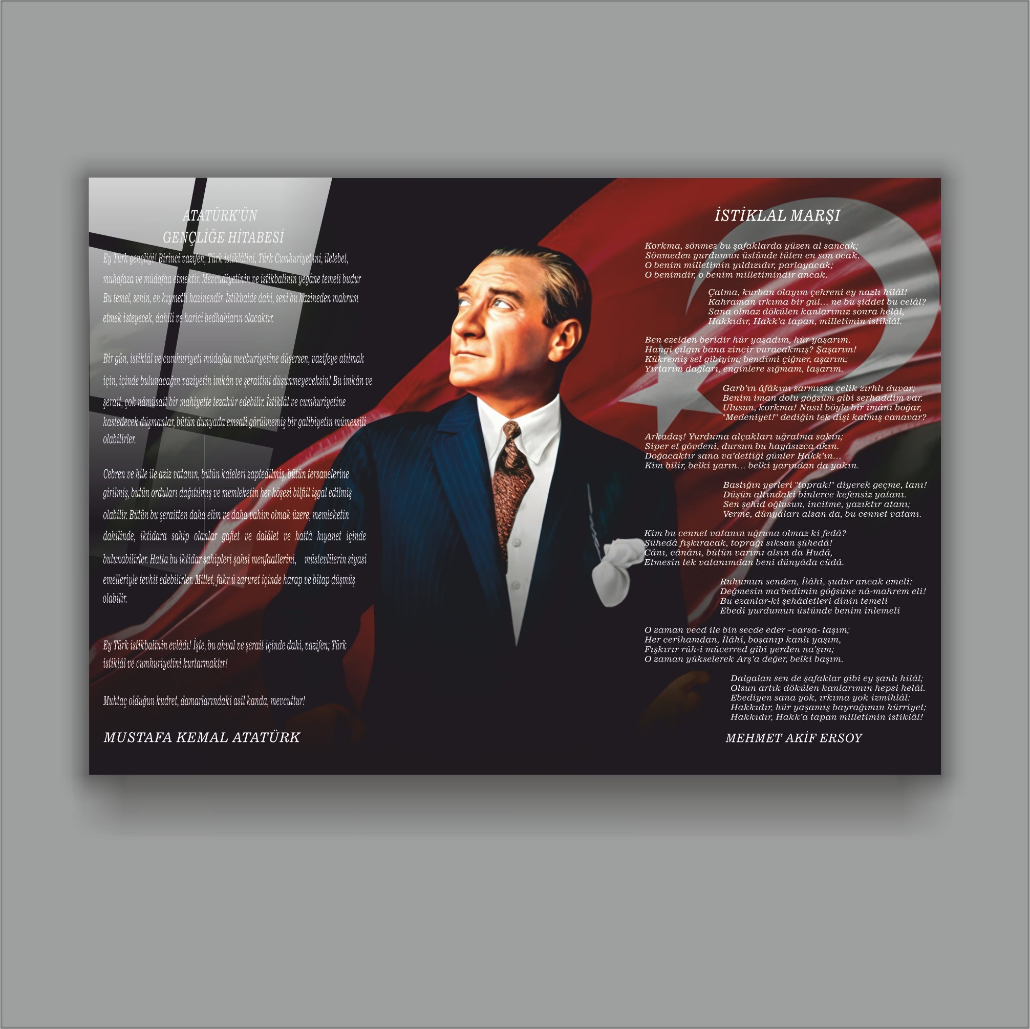 Atatürk Cam Tablo-İstiklal Marşı ve Gençliğe Hitabe Cam Tablo - Okul ve Ofis Dekoru