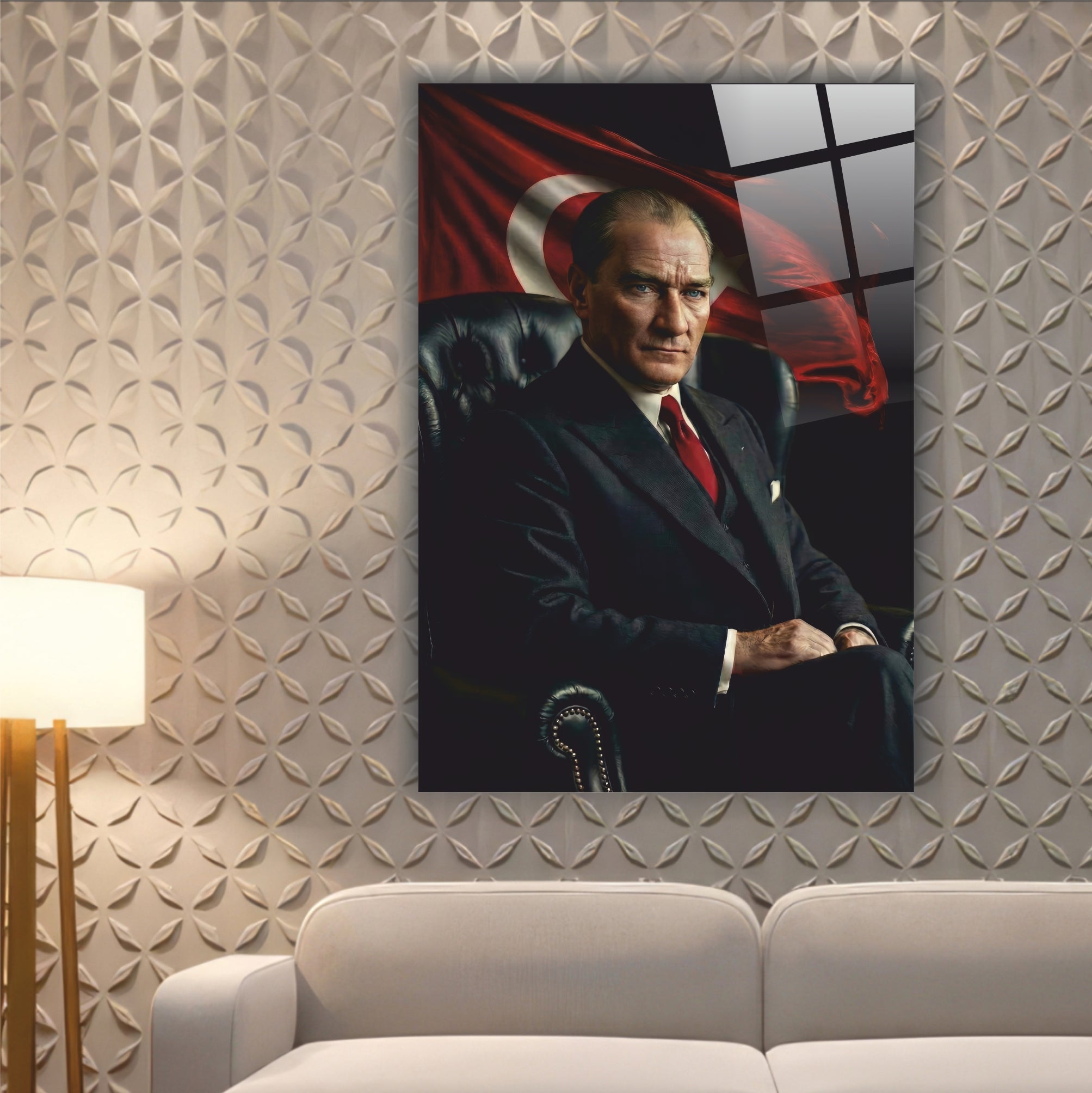 Atatürk Cam Tablo-Atatürk Türk Bayraklı Makam Koltuğu-Prestij Serisi