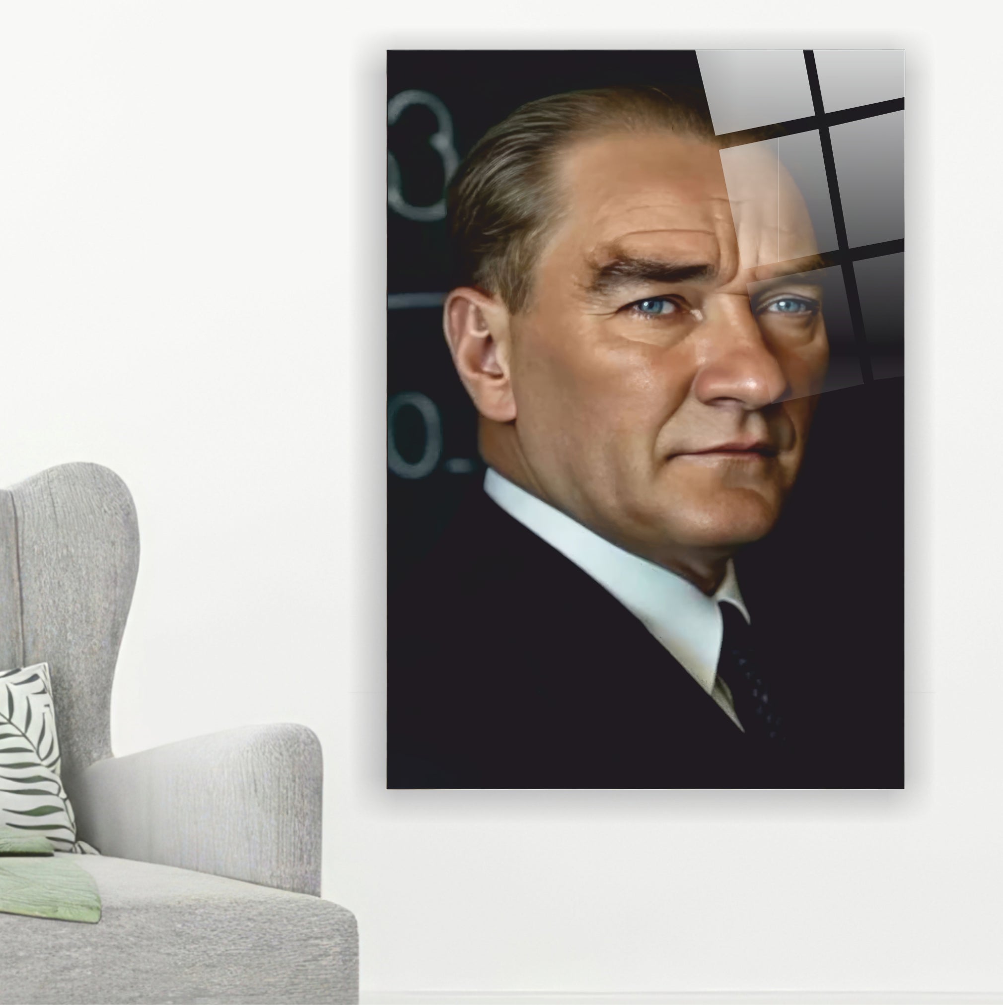 Atatürk Cam Tablo-Atatürk Mavi Gözlü Başöğretmen Cam Tablo - Eğitim Serisi