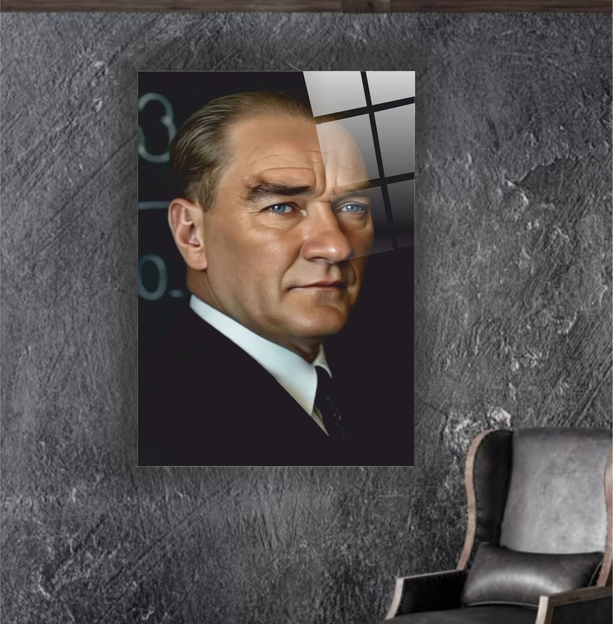 Atatürk Cam Tablo-Atatürk Mavi Gözlü Başöğretmen Cam Tablo - Eğitim Serisi