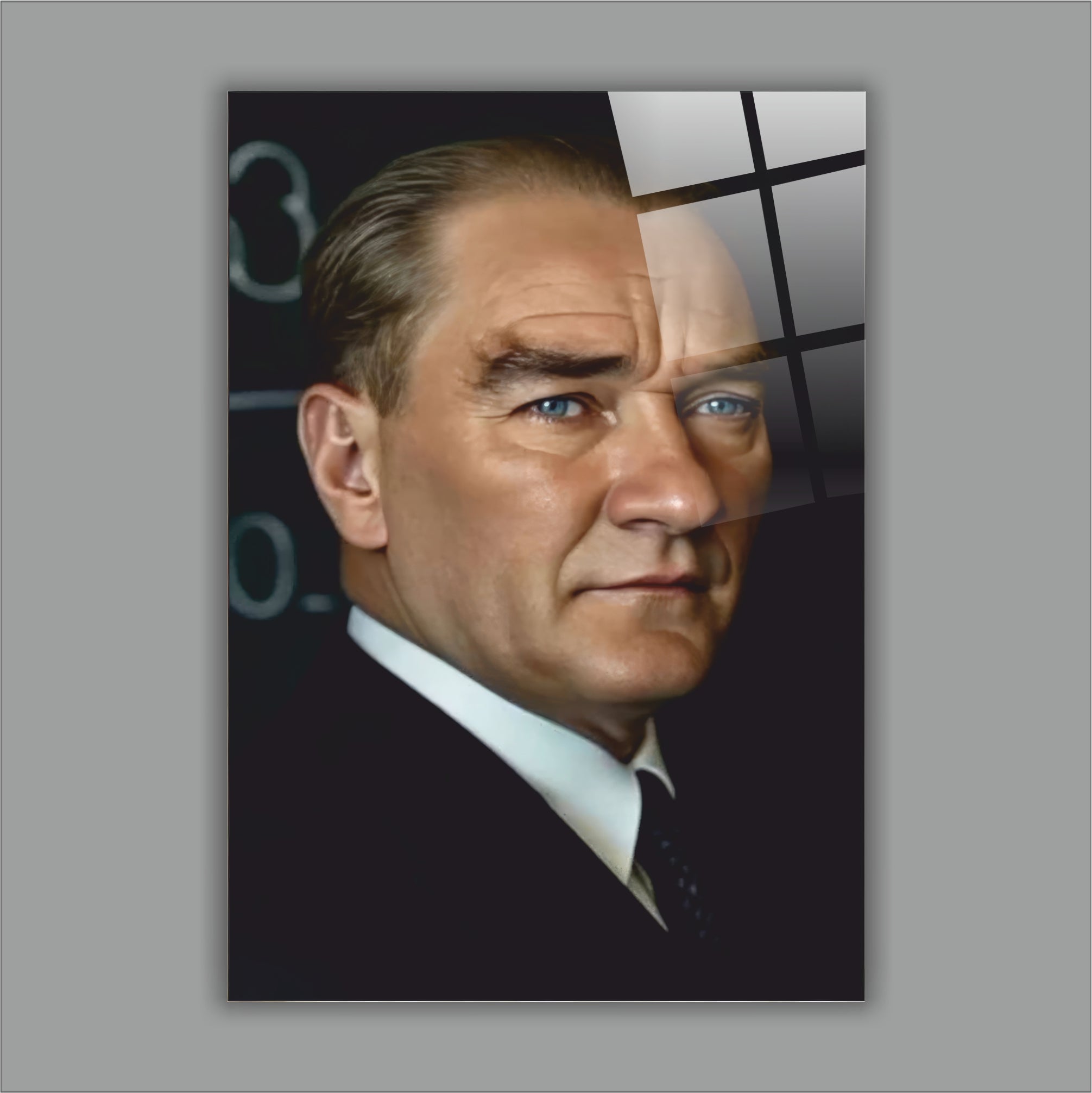 Atatürk Cam Tablo-Atatürk Mavi Gözlü Başöğretmen Cam Tablo - Eğitim Serisi