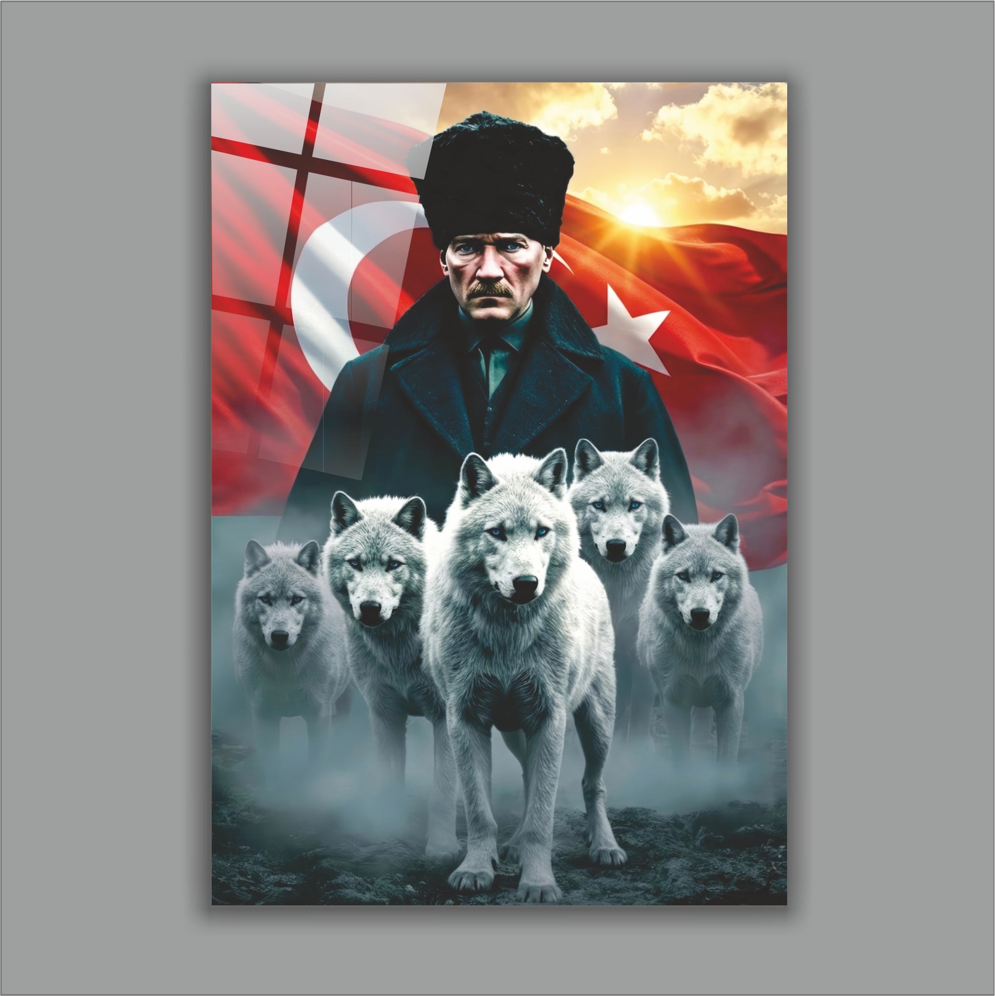 Atatürk Cam Tablo-Atatürk ve kurt sürüsü temalı