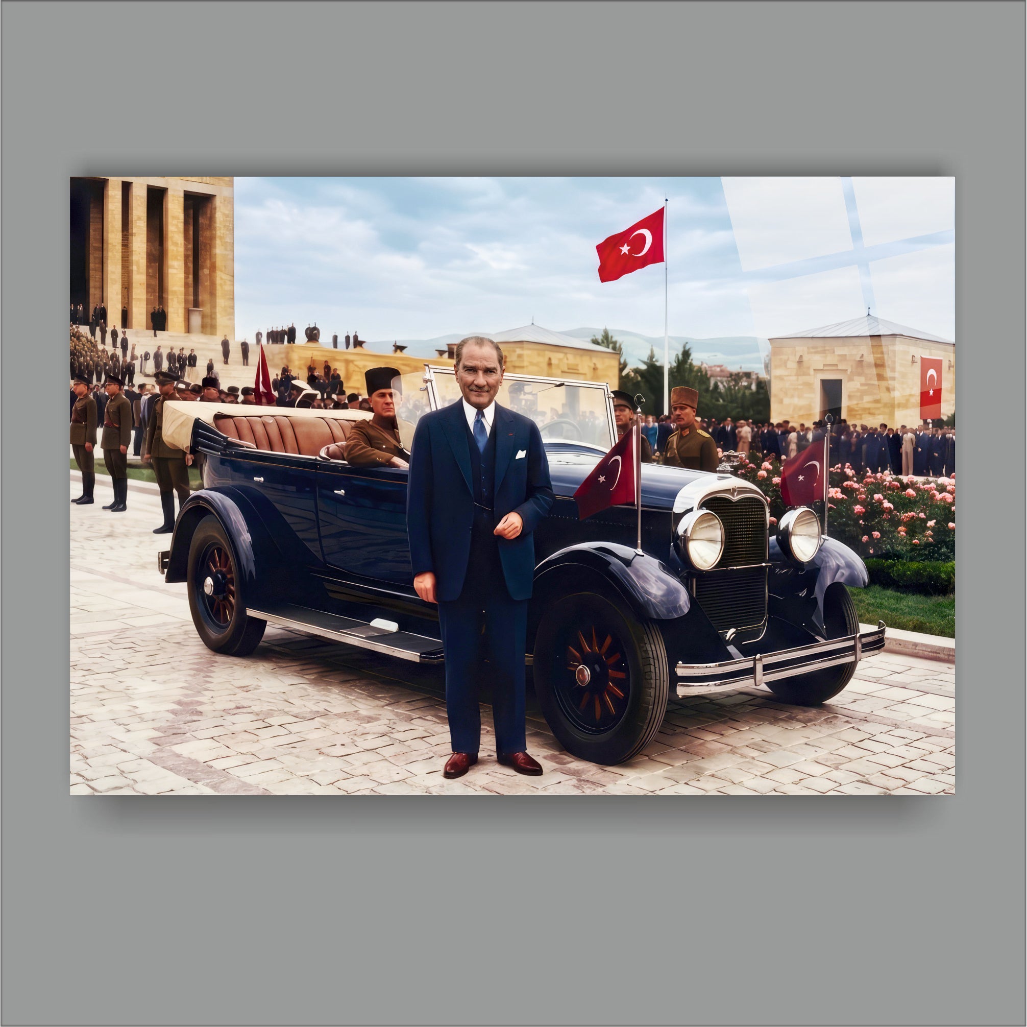 ATA-177 Atatürk Cam Tablo Klasik Otomobil ve Anıtkabir Özel Tasarım Dekoru