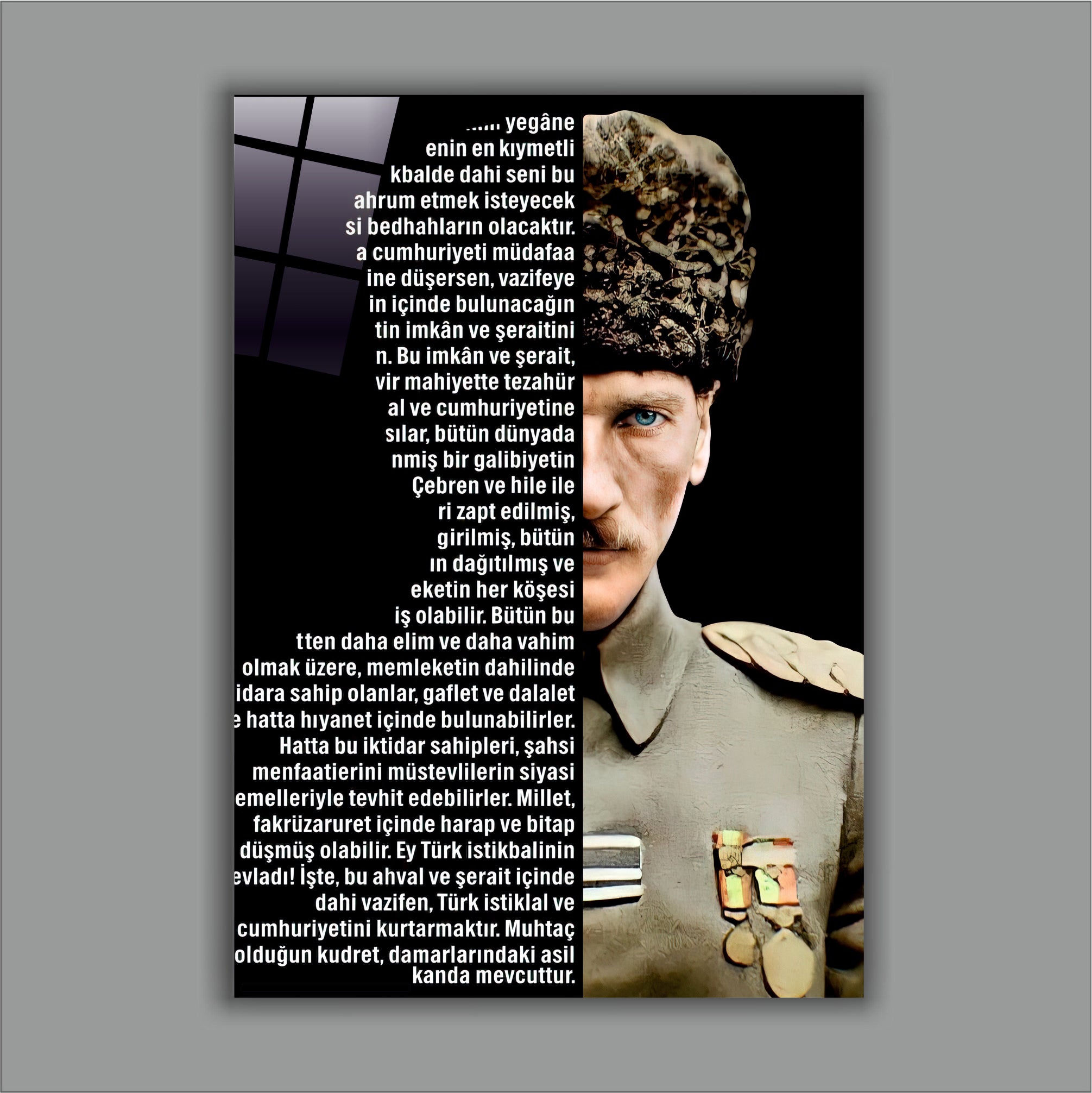 ATA-197 Atatürk Cam Tablo Gençliğe Hitabe Özel Portre Tasarımı