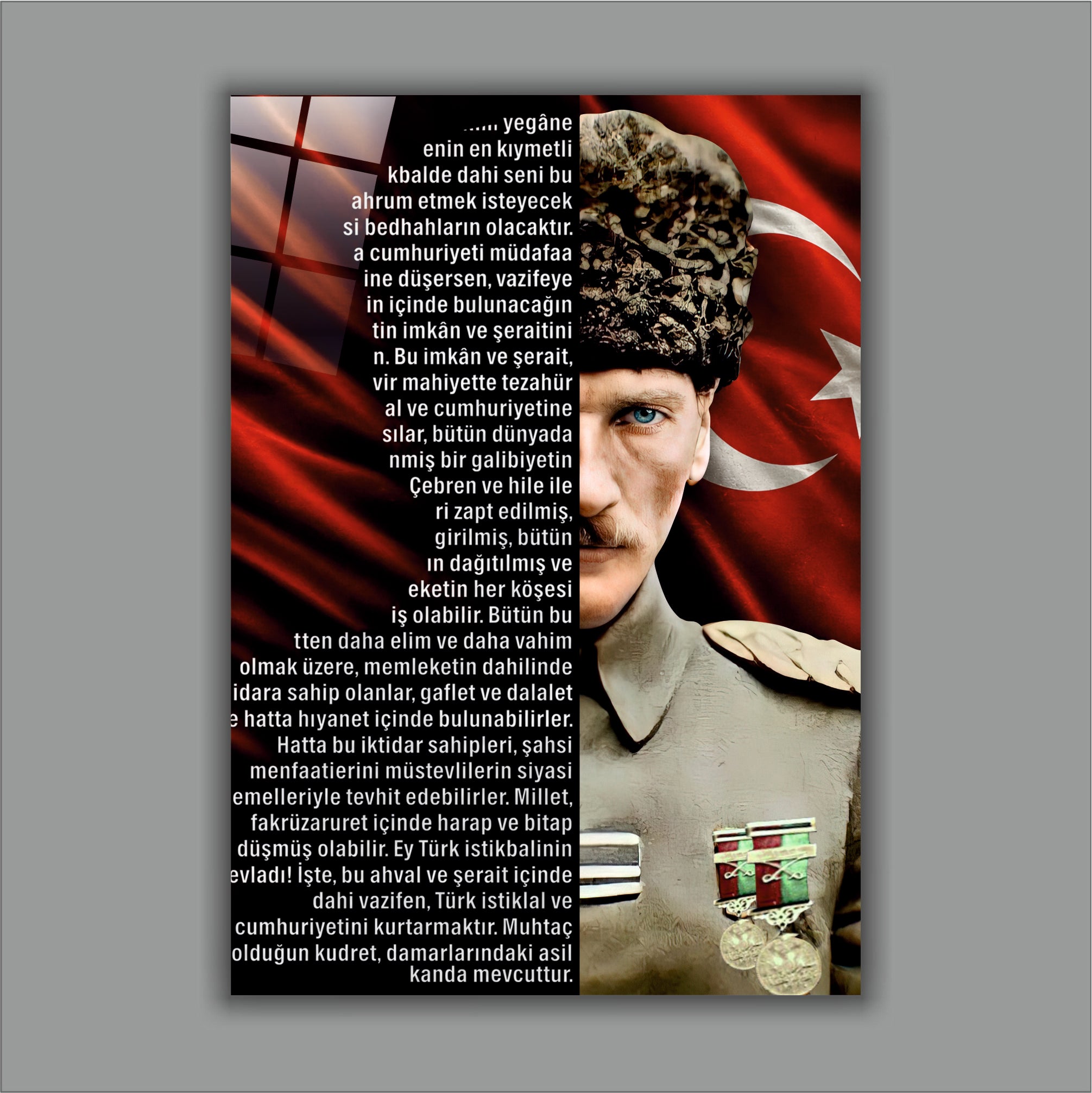 ATA-199 Atatürk Cam Tablo Gençliğe Hitabe ve Türk Bayrağı Tasarımı