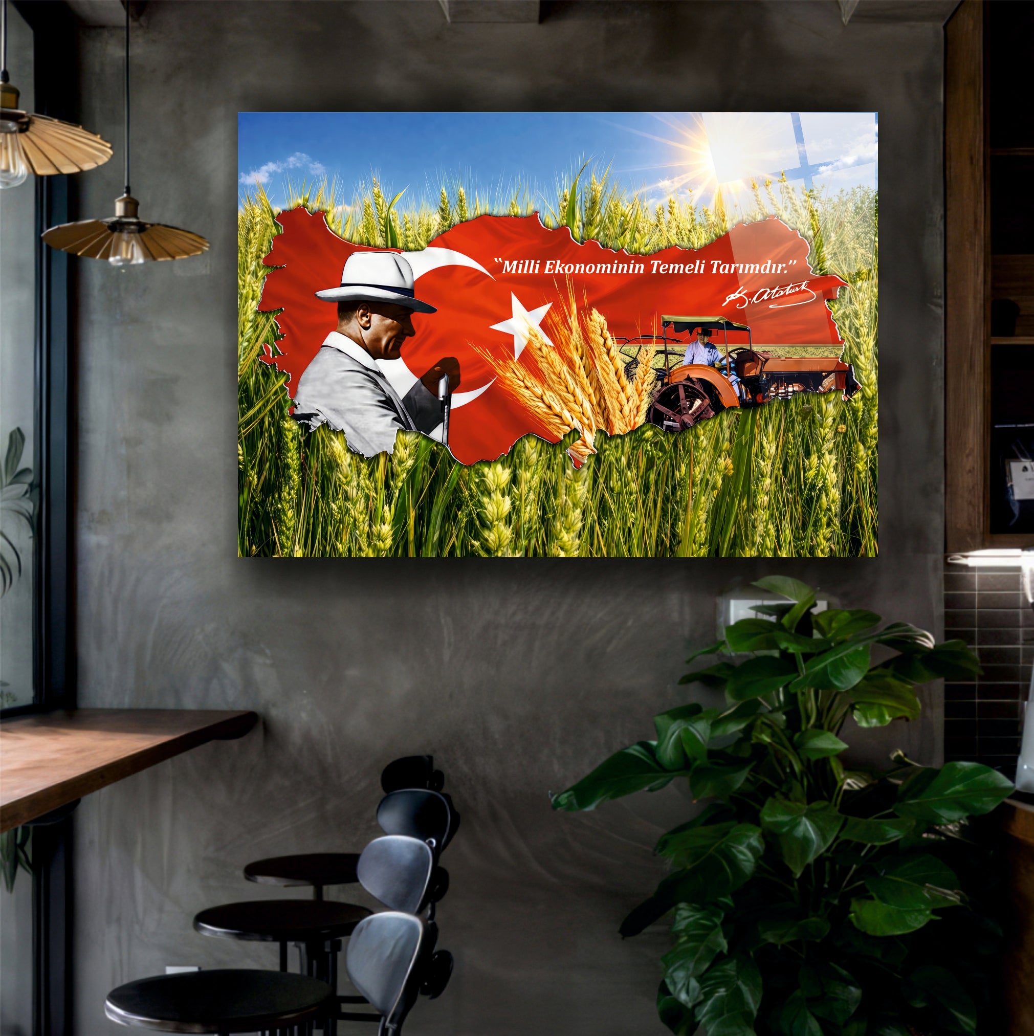 ATA-172 Atatürk Cam Tablo Milli Ekonominin Temeli Tarımdır Tasarımı