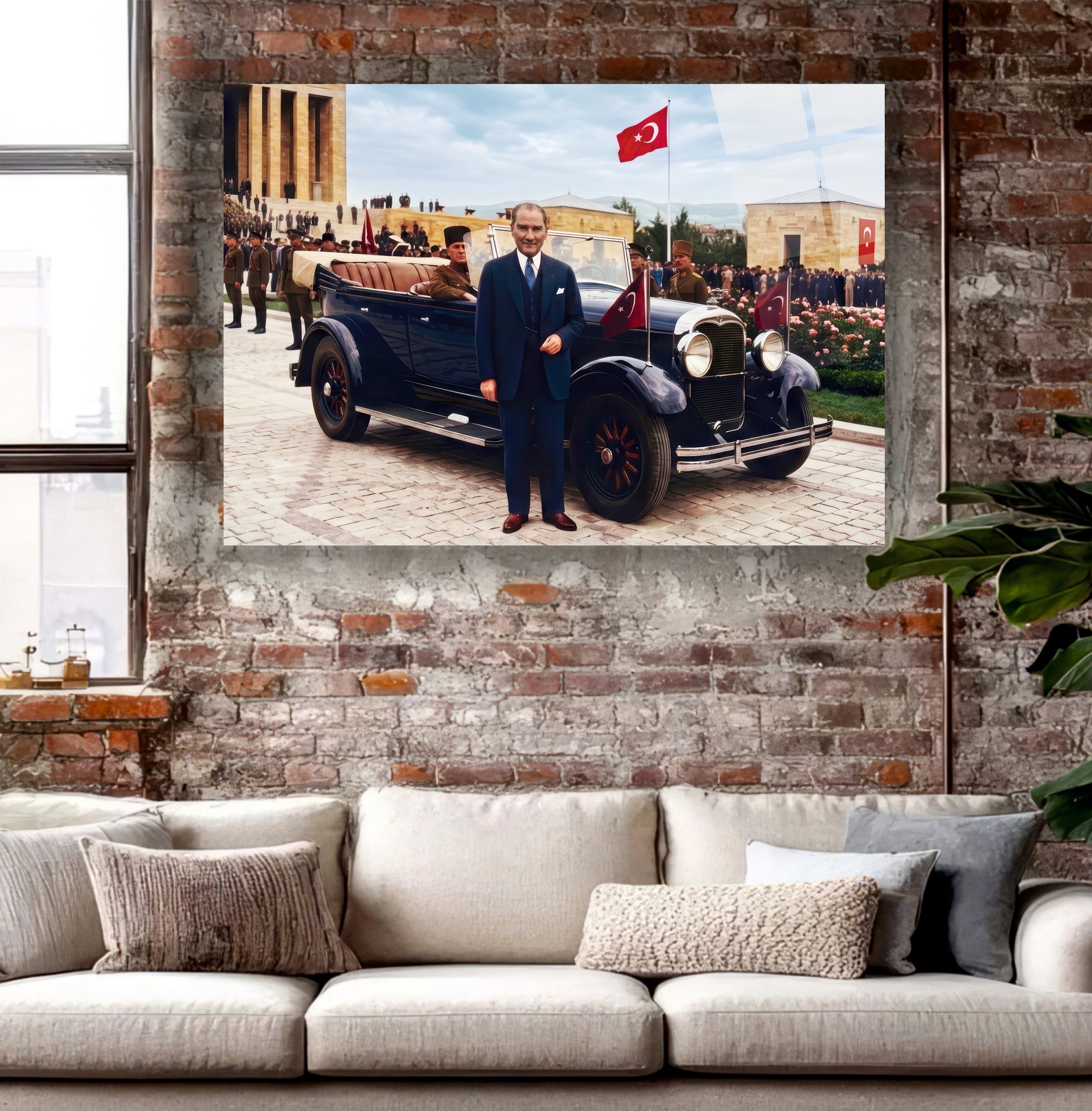 ATA-177 Atatürk Cam Tablo Klasik Otomobil ve Anıtkabir Özel Tasarım Dekoru
