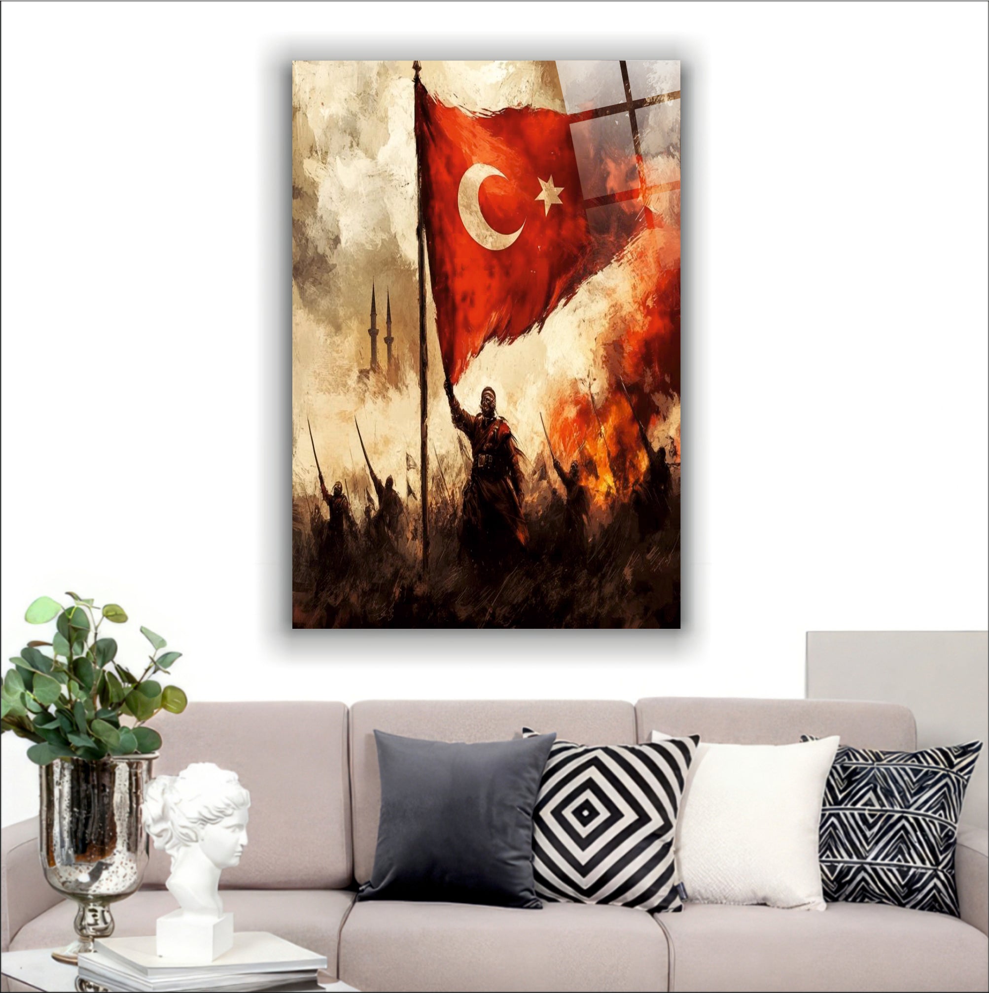 BAYRAK-17 Savaş Meydanında Dalgalanan Türk Bayrağı Temalı Tarihi Özel Duvar Tasarımı