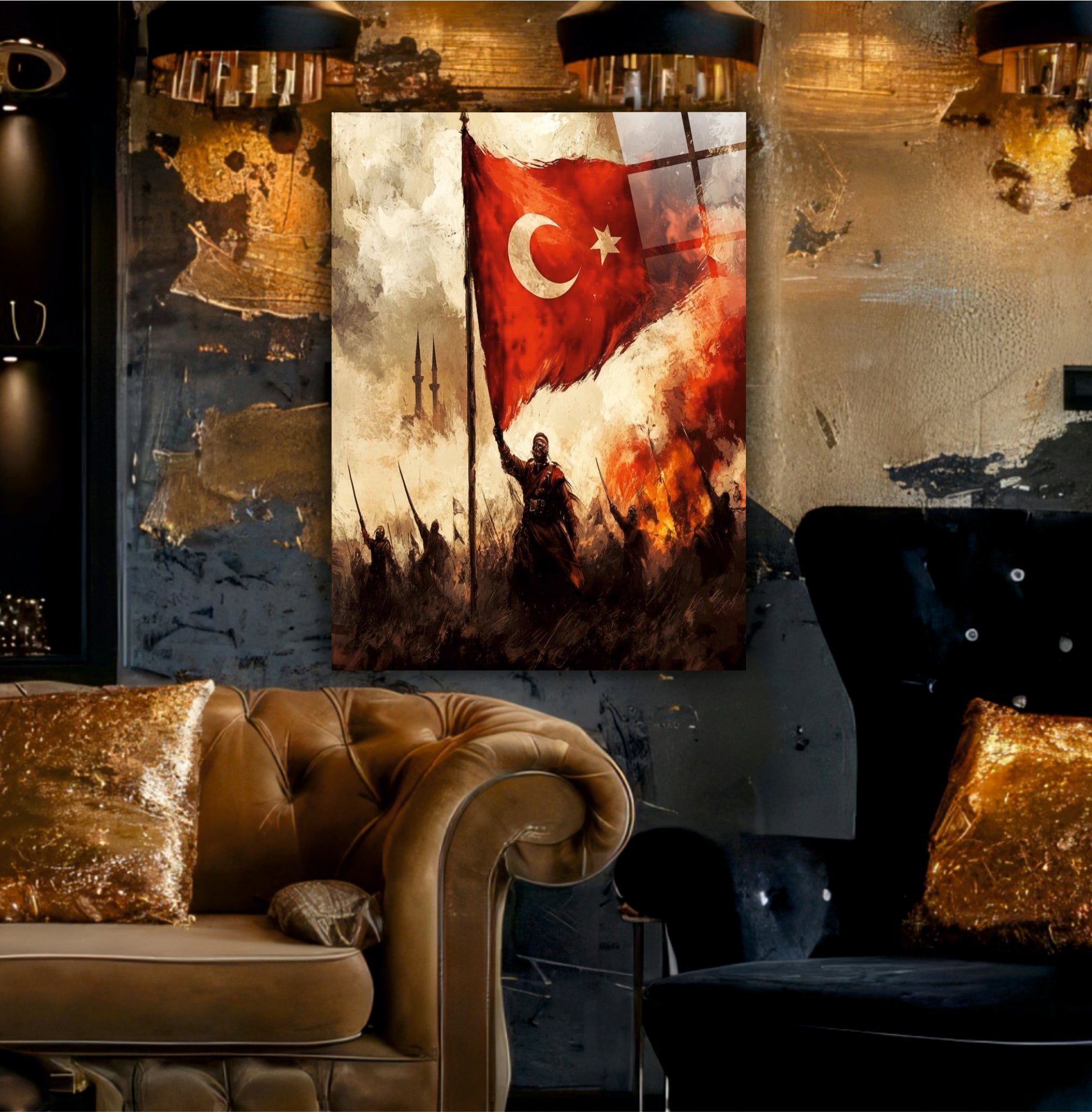 BAYRAK-17 Savaş Meydanında Dalgalanan Türk Bayrağı Temalı Tarihi Özel Duvar Tasarımı
