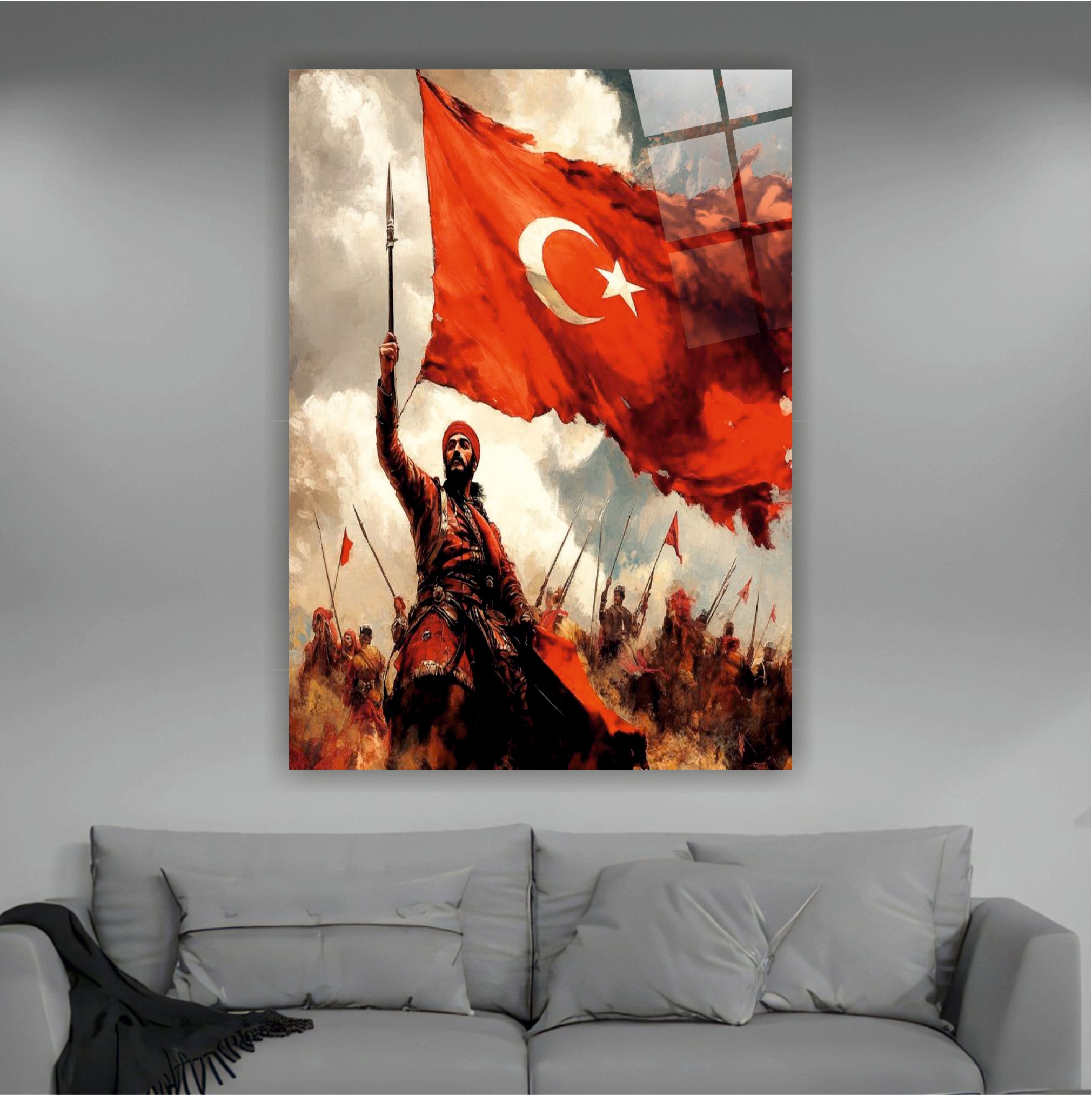 BAYRAK-18 Türk Bayrağını Taşıyan Savaşçı Temalı Tarihi Özel Duvar Tasarımı