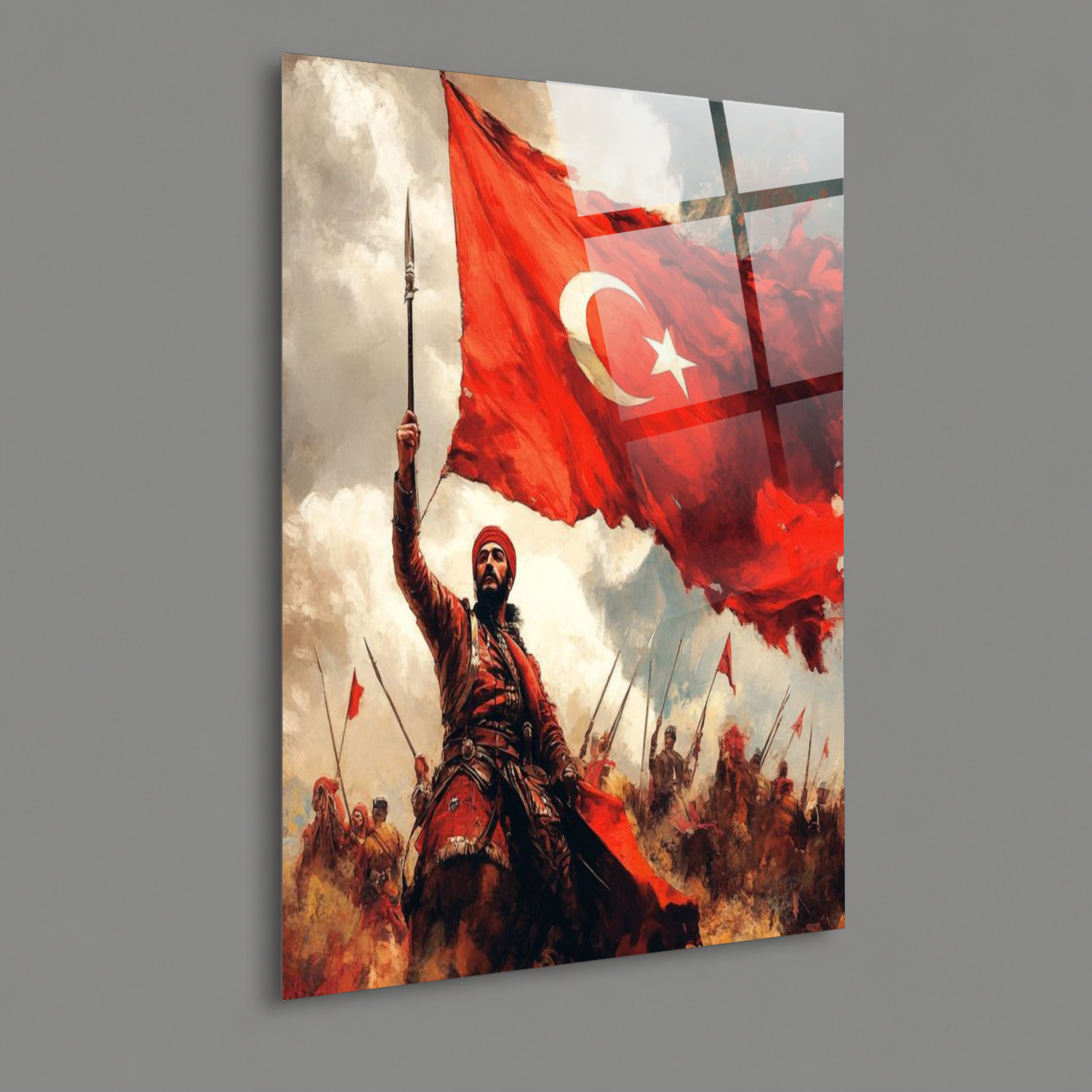 BAYRAK-18 Türk Bayrağını Taşıyan Savaşçı Temalı Tarihi Özel Duvar Tasarımı