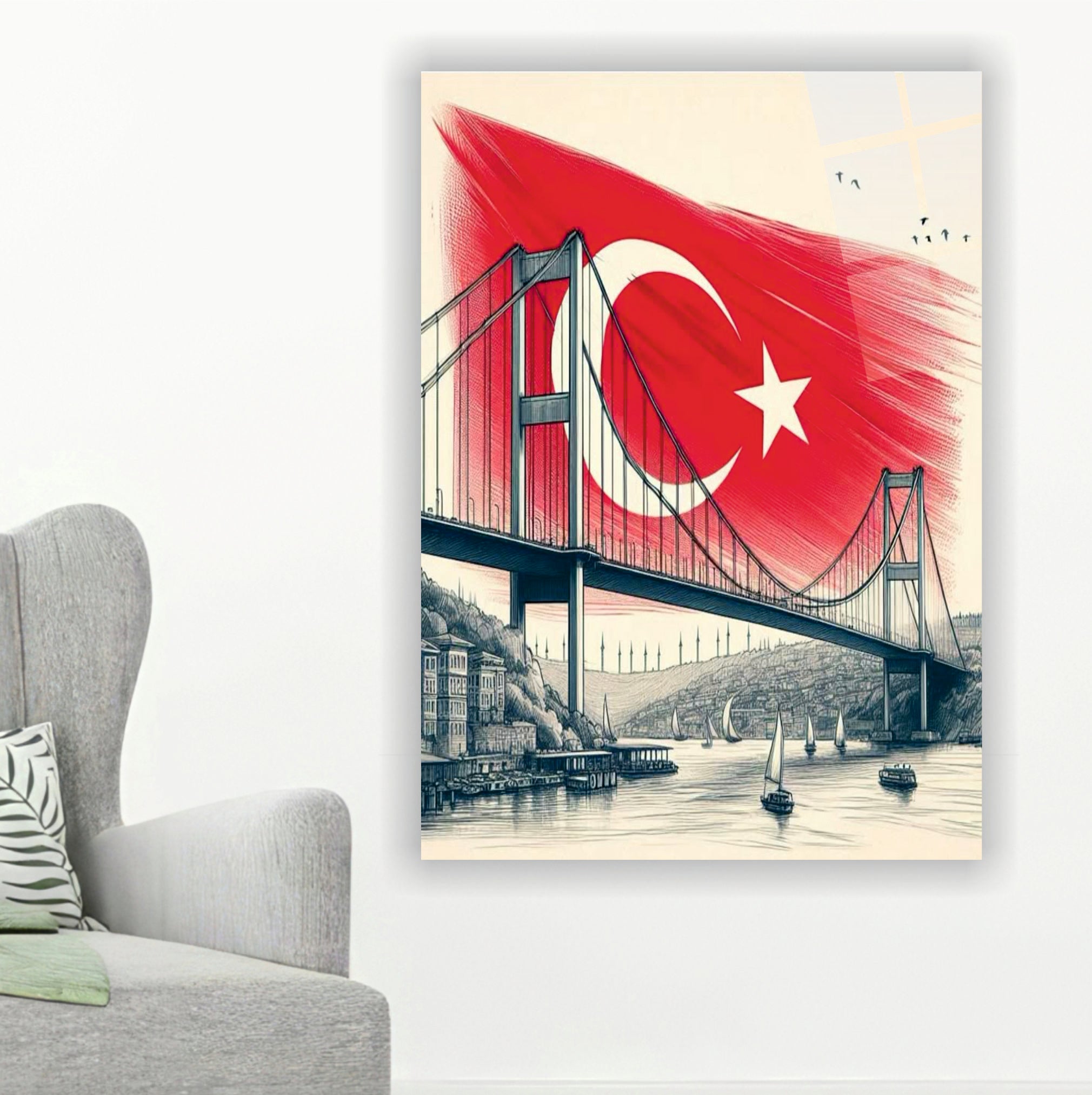 BAYRAK-19 Boğaz Köprüsü ve Türk Bayrağı Temalı İstanbul Özel Duvar Tasarımı