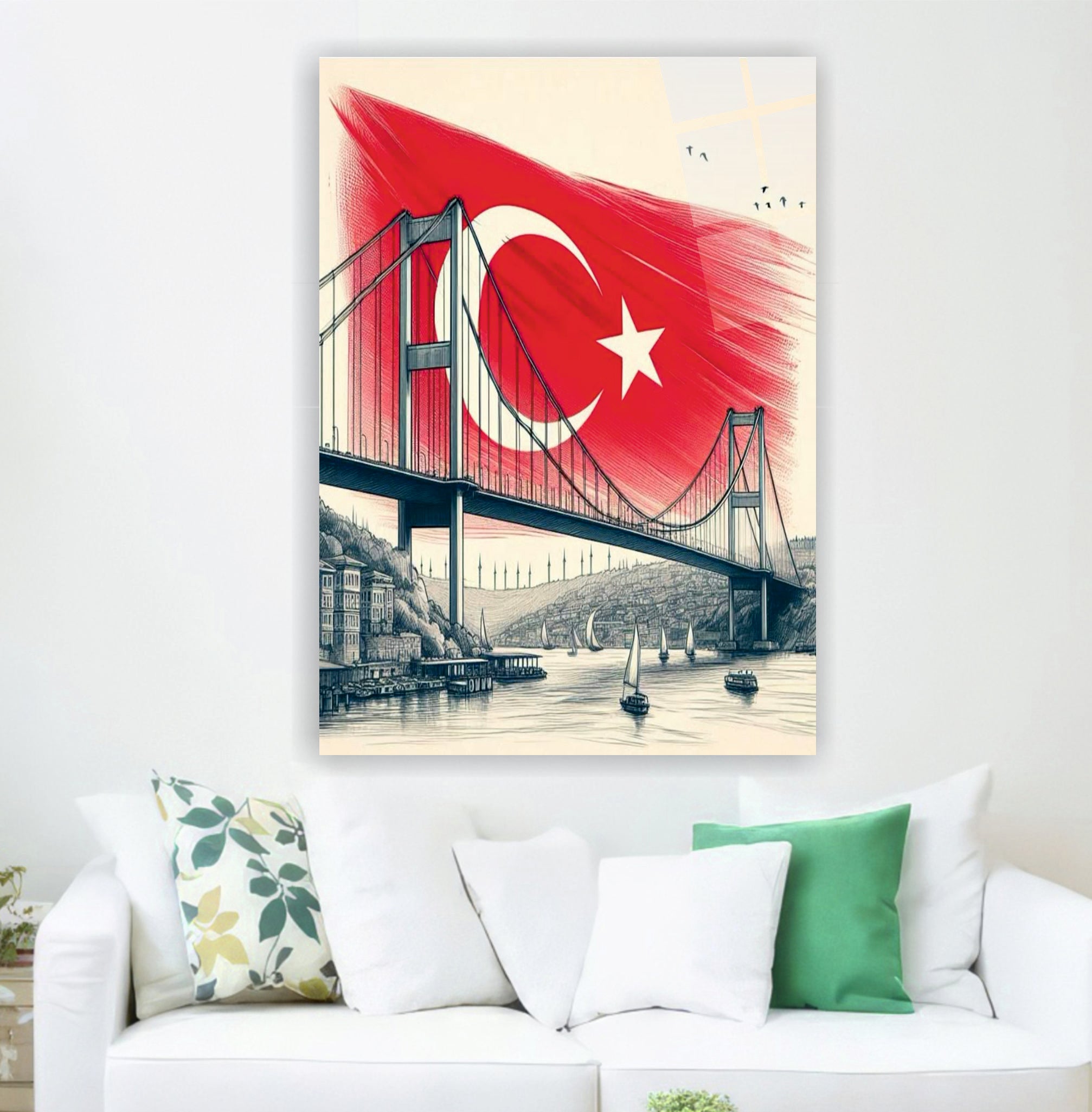 BAYRAK-19 Boğaz Köprüsü ve Türk Bayrağı Temalı İstanbul Özel Duvar Tasarımı
