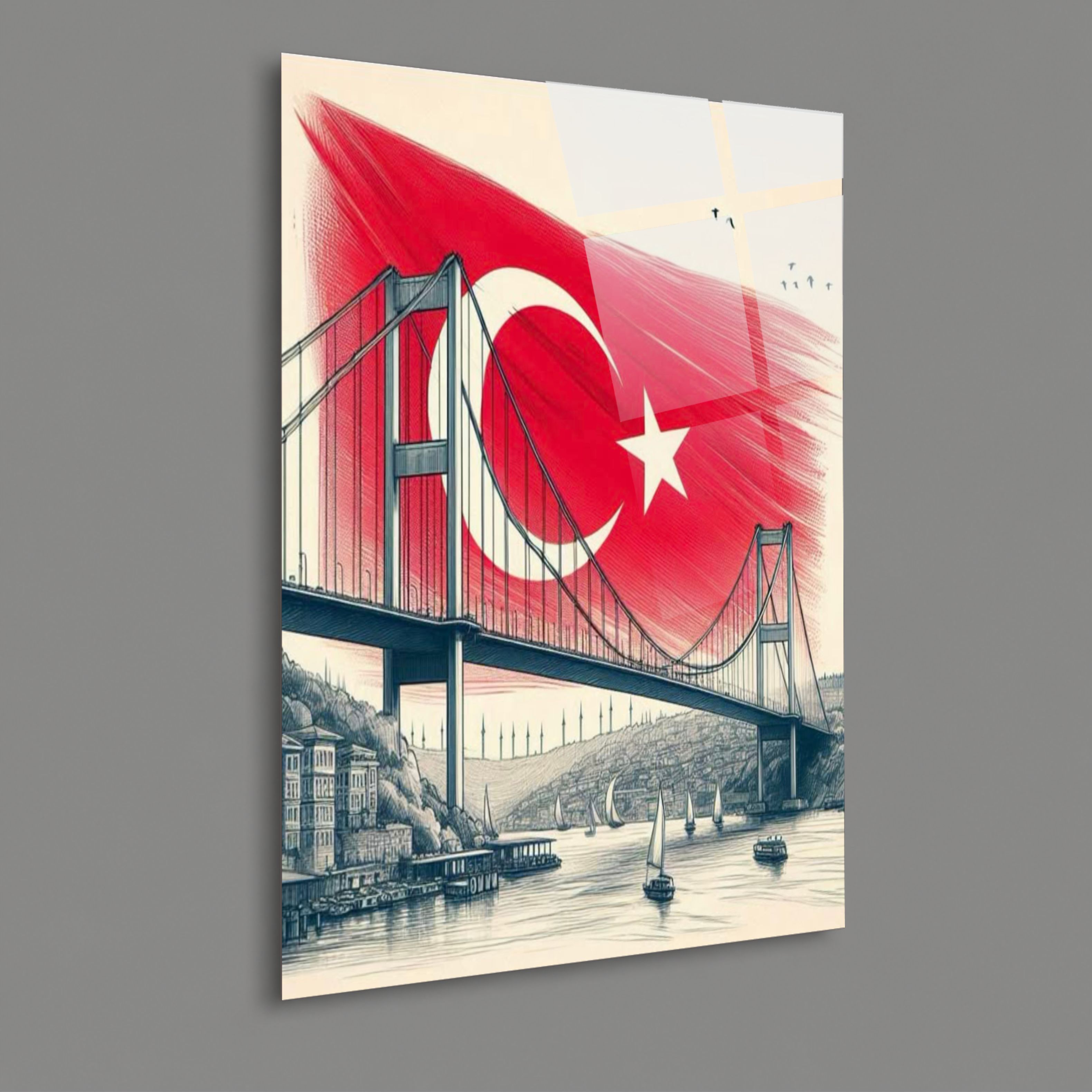 BAYRAK-19 Boğaz Köprüsü ve Türk Bayrağı Temalı İstanbul Özel Duvar Tasarımı