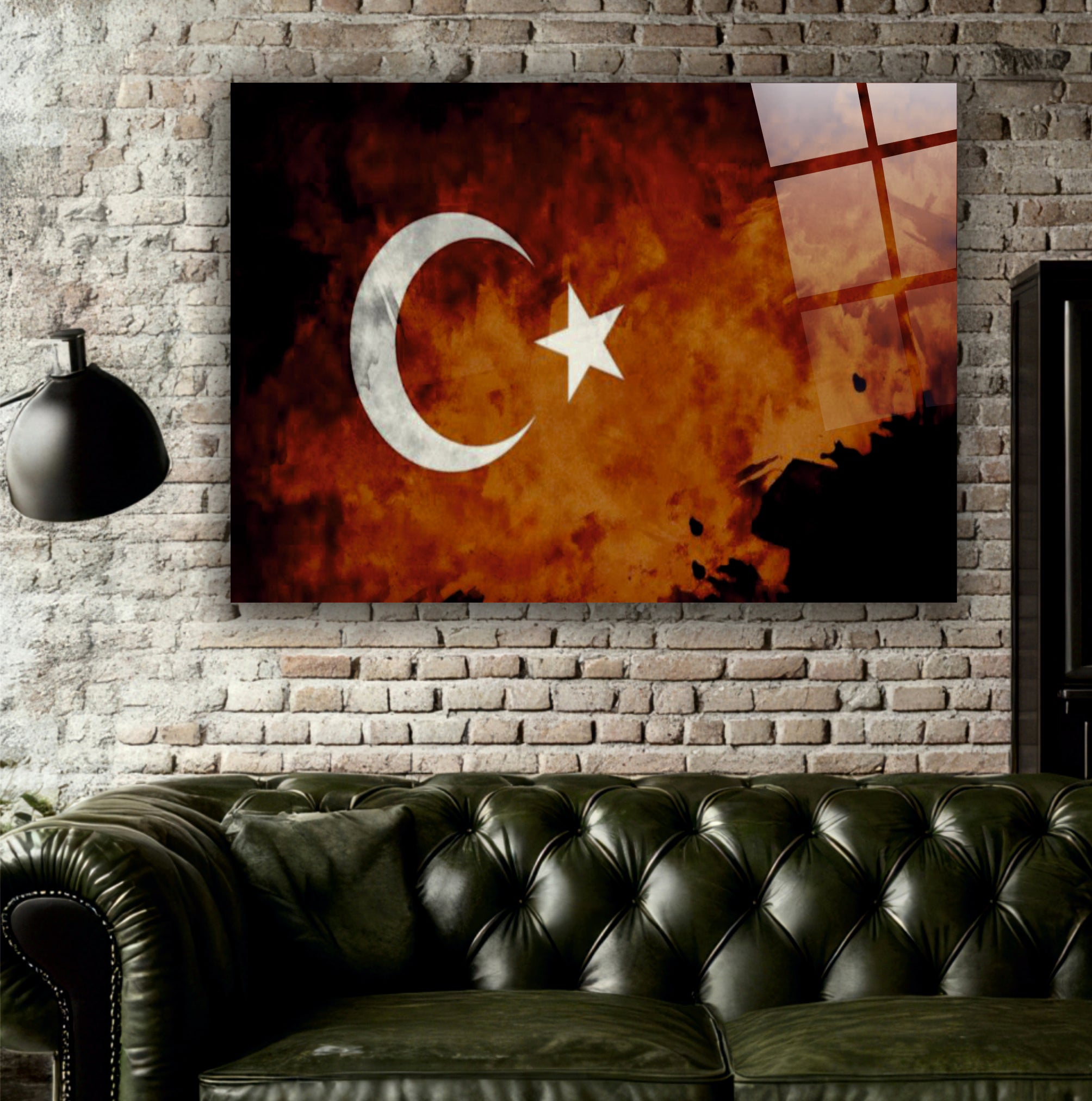 BAYRAK-20 Alev Efektli Türk Bayrağı Temalı Modern Dekoratif Özel Duvar Tasarımı