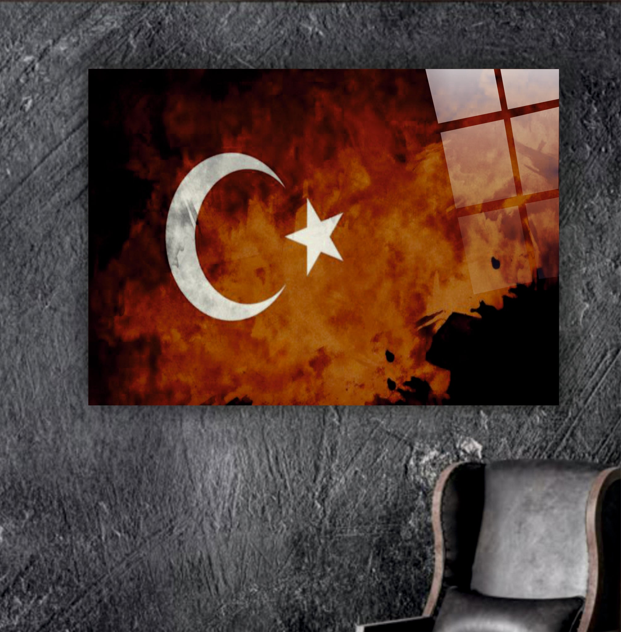 BAYRAK-20 Alev Efektli Türk Bayrağı Temalı Modern Dekoratif Özel Duvar Tasarımı
