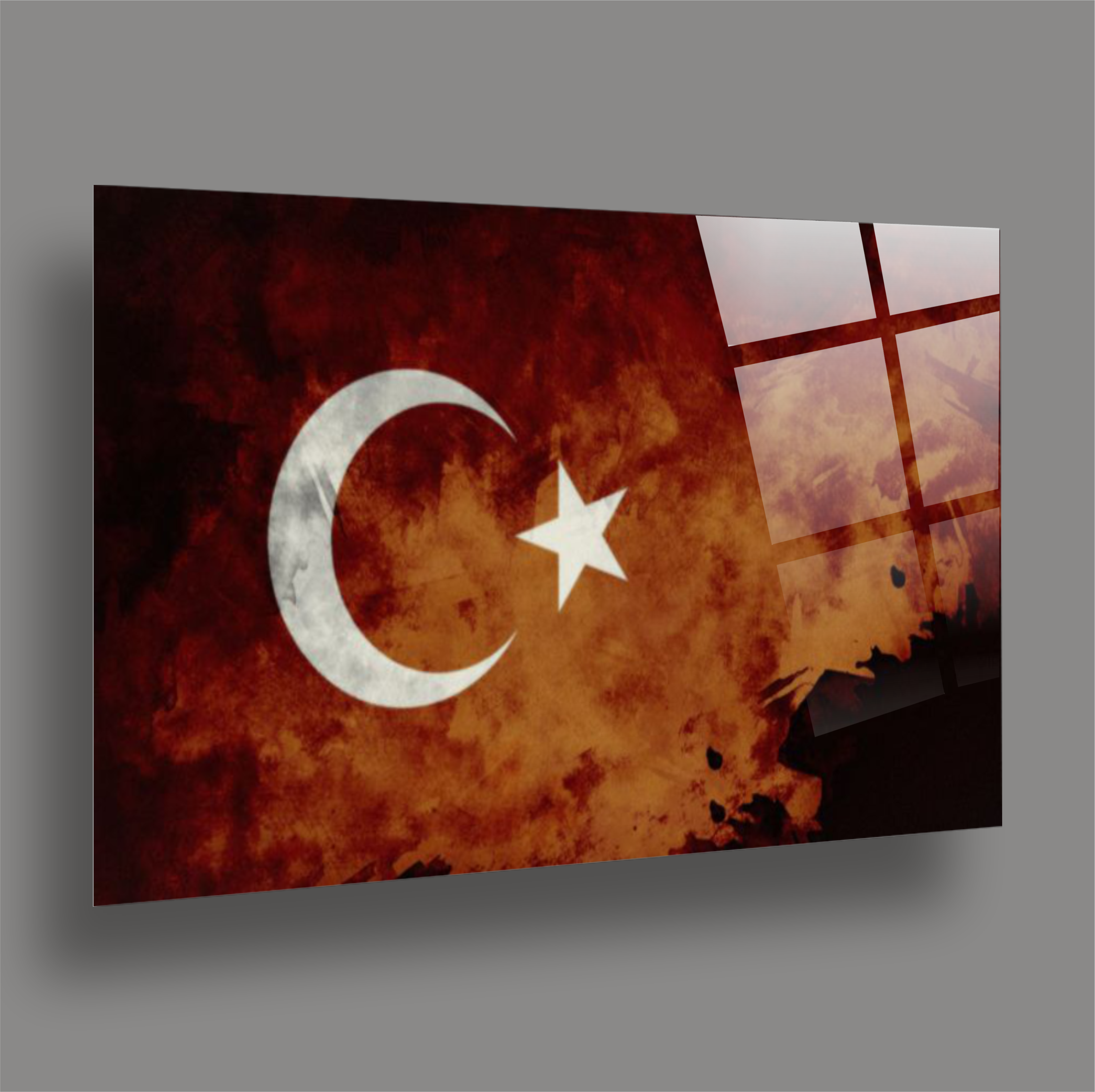BAYRAK-20 Alev Efektli Türk Bayrağı Temalı Modern Dekoratif Özel Duvar Tasarımı