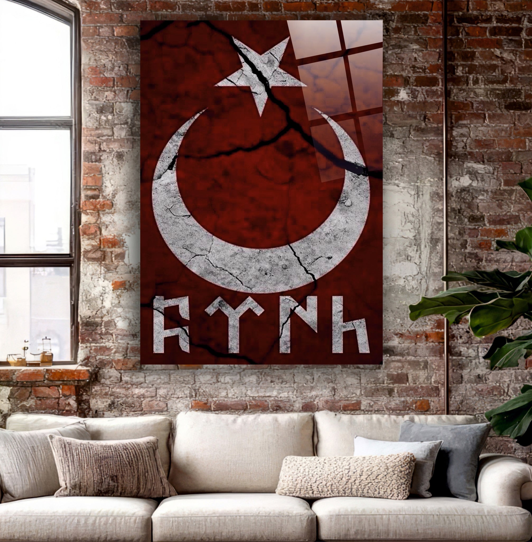 BAYRAK-25 AYNH Hilal ve Yıldız Sembollü Dekoratif Cam Duvar Tasarımı